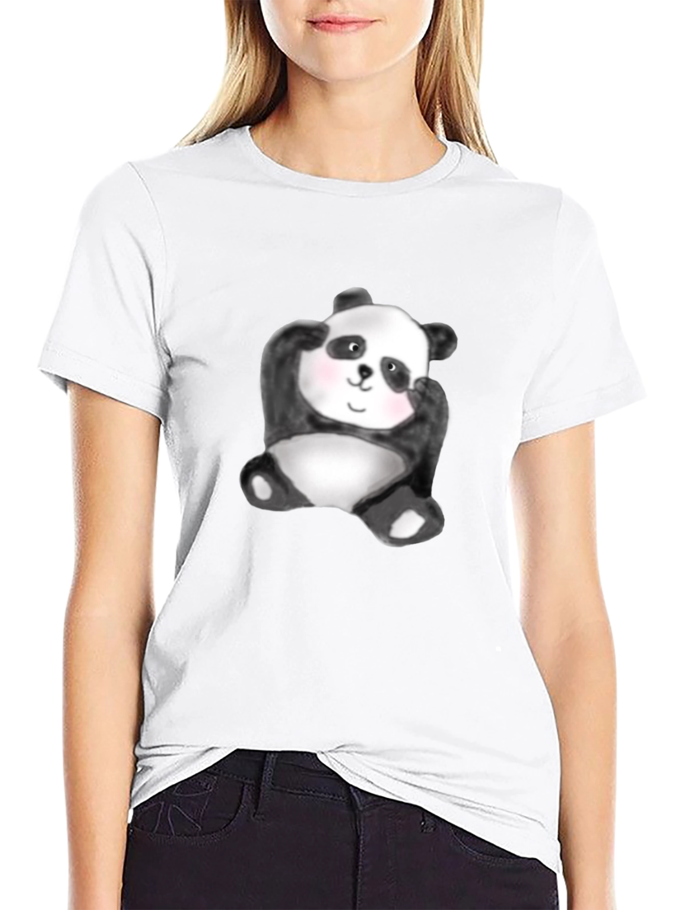 Cute Panda Graphic Tee - Black