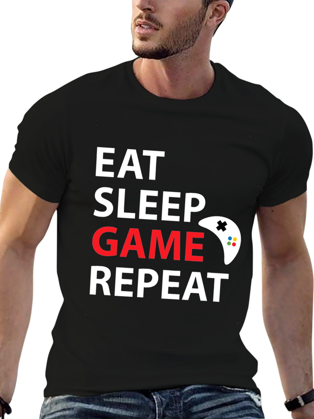 Eat Sleep Game Repeat Black T-Shirt