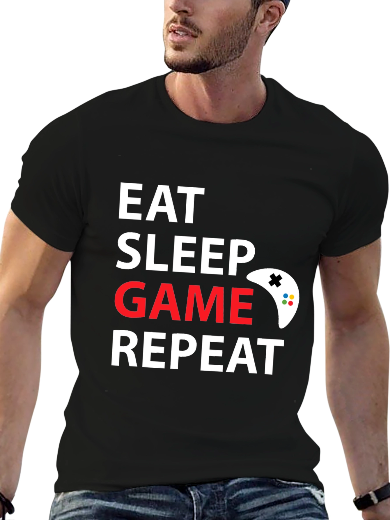 Eat Sleep Game Repeat Black T-Shirt