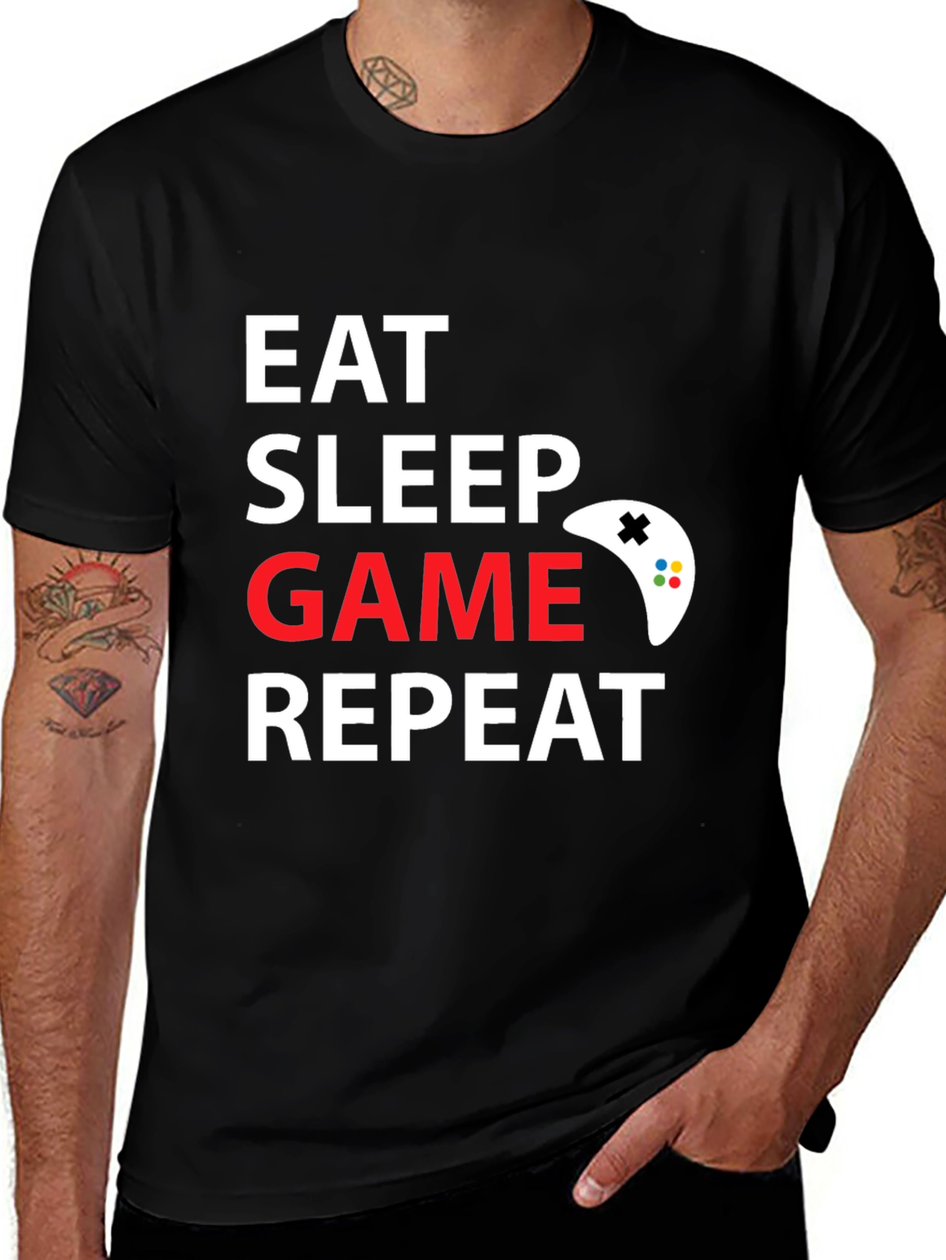 Eat Sleep Game Repeat Black T-Shirt