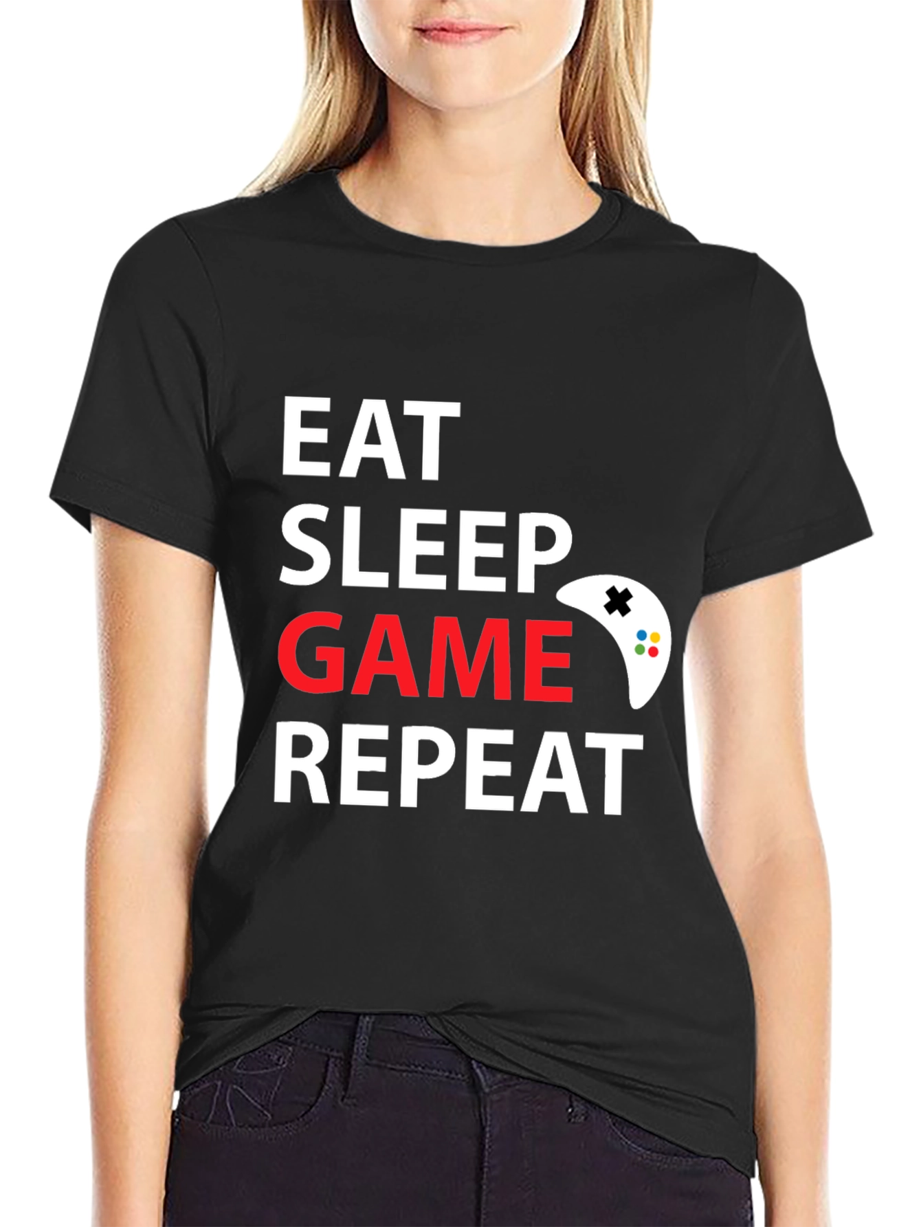 Eat Sleep Game Repeat Black T-Shirt
