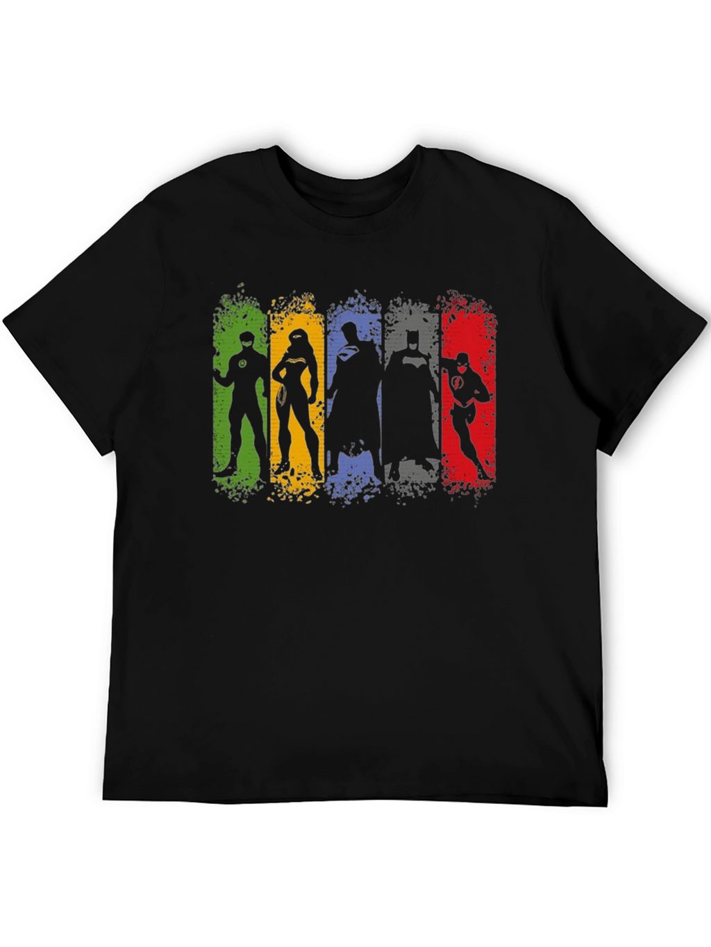 Justice League Silhouette T-Shirt - Mens Black Crew Neck