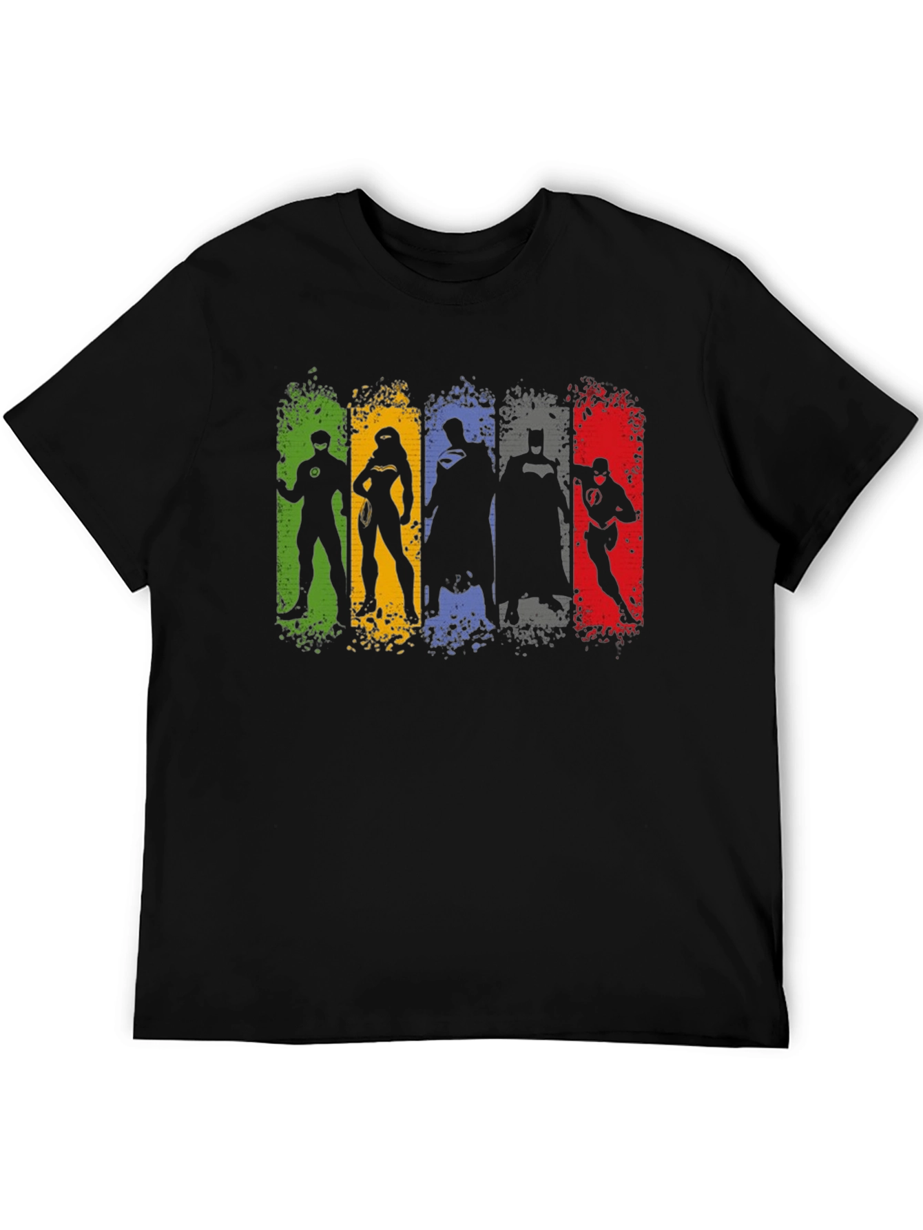 Justice League Silhouette T-Shirt - Mens Black Crew Neck