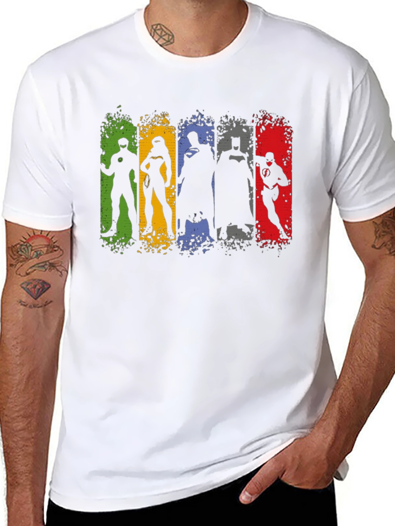 Justice League Silhouette T-Shirt - Mens Black Crew Neck
