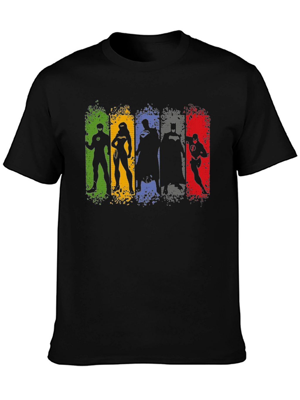 Justice League Silhouette T-Shirt - Mens Black Crew Neck