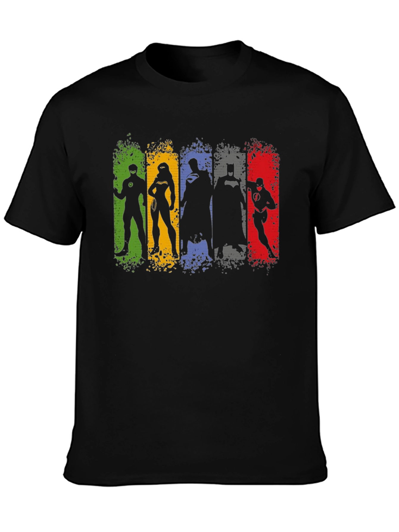 Justice League Silhouette T-Shirt - Mens Black Crew Neck