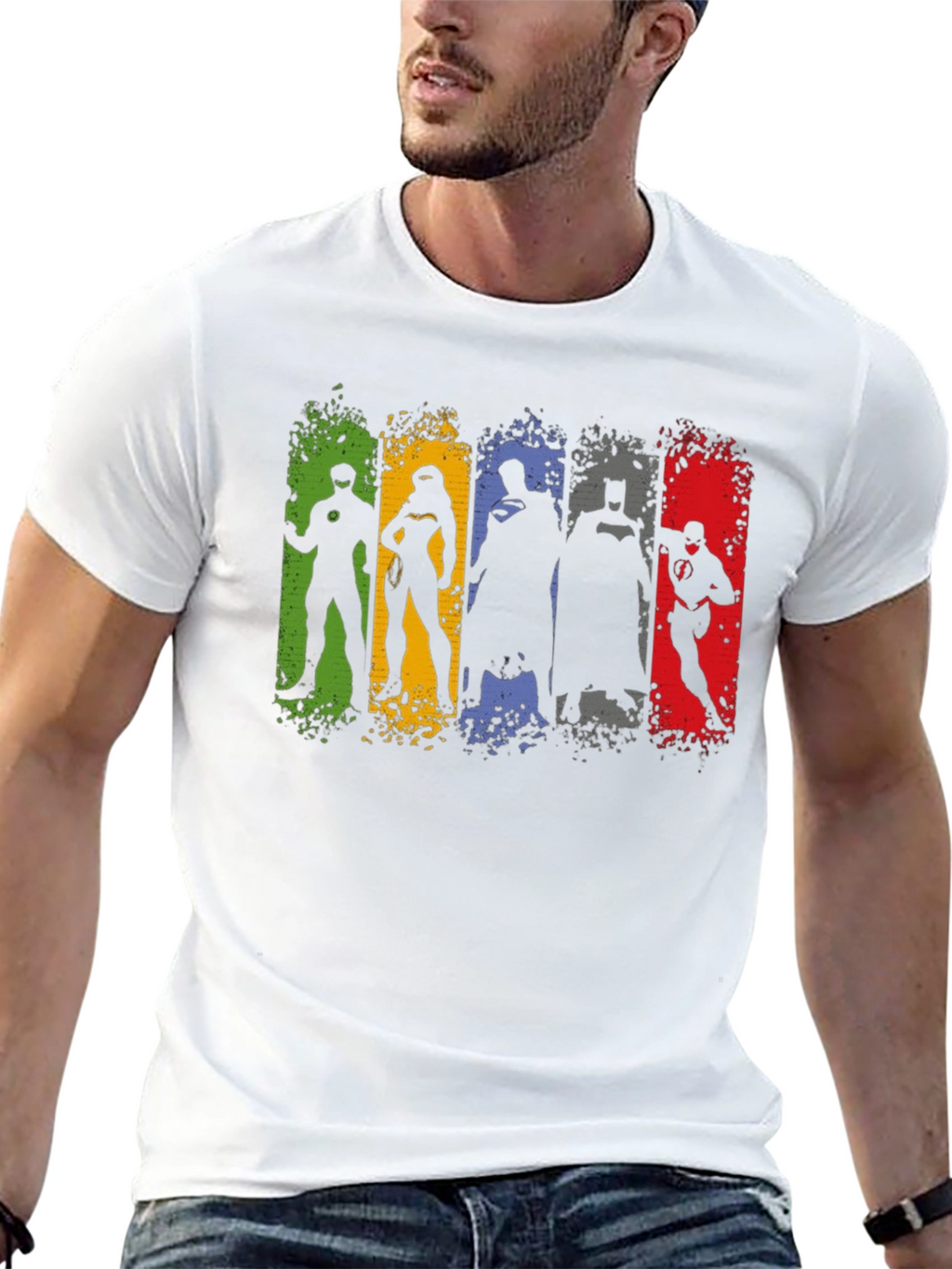 Justice League Silhouette T-Shirt - Mens Black Crew Neck