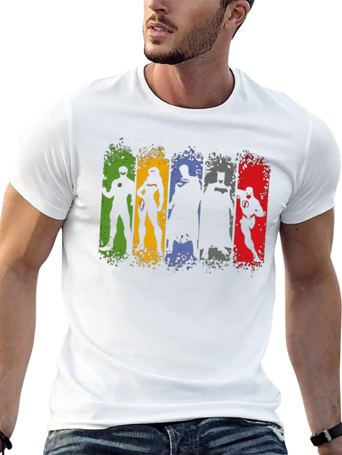 Justice League Silhouette T-Shirt - Mens Black Crew Neck