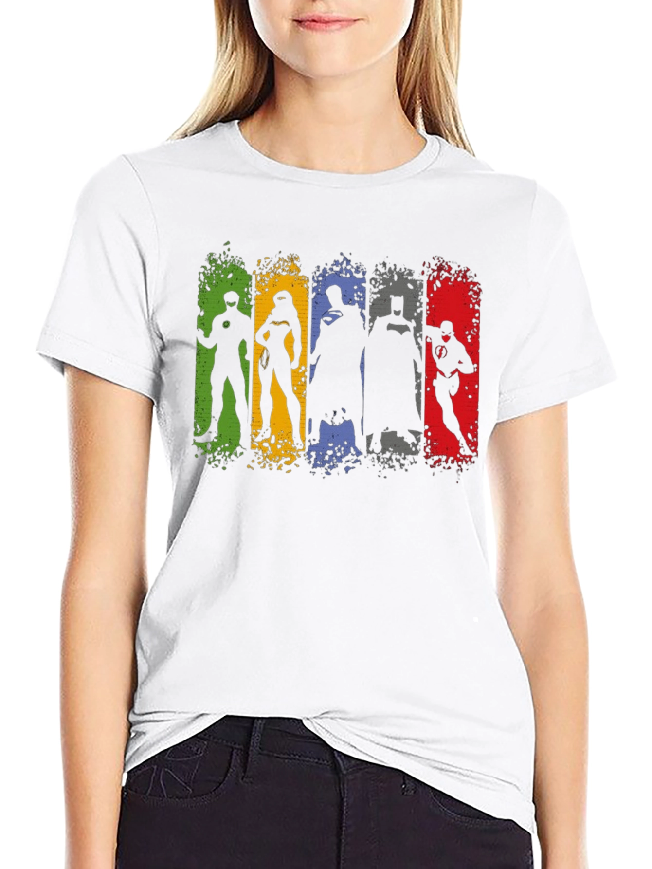 Justice League Silhouette T-Shirt - Mens Black Crew Neck