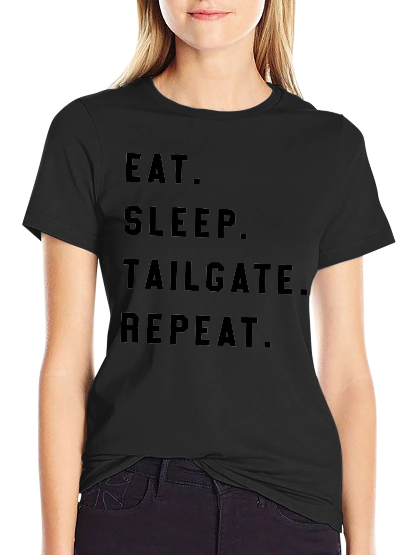 Eat Sleep Tailgate Repeat Black Graphic Tee