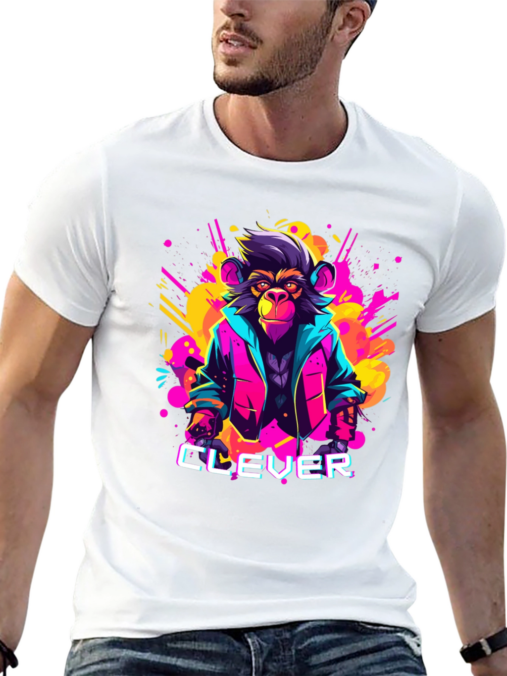 Clever Monkey Graphic Tee - Retro 80s Style