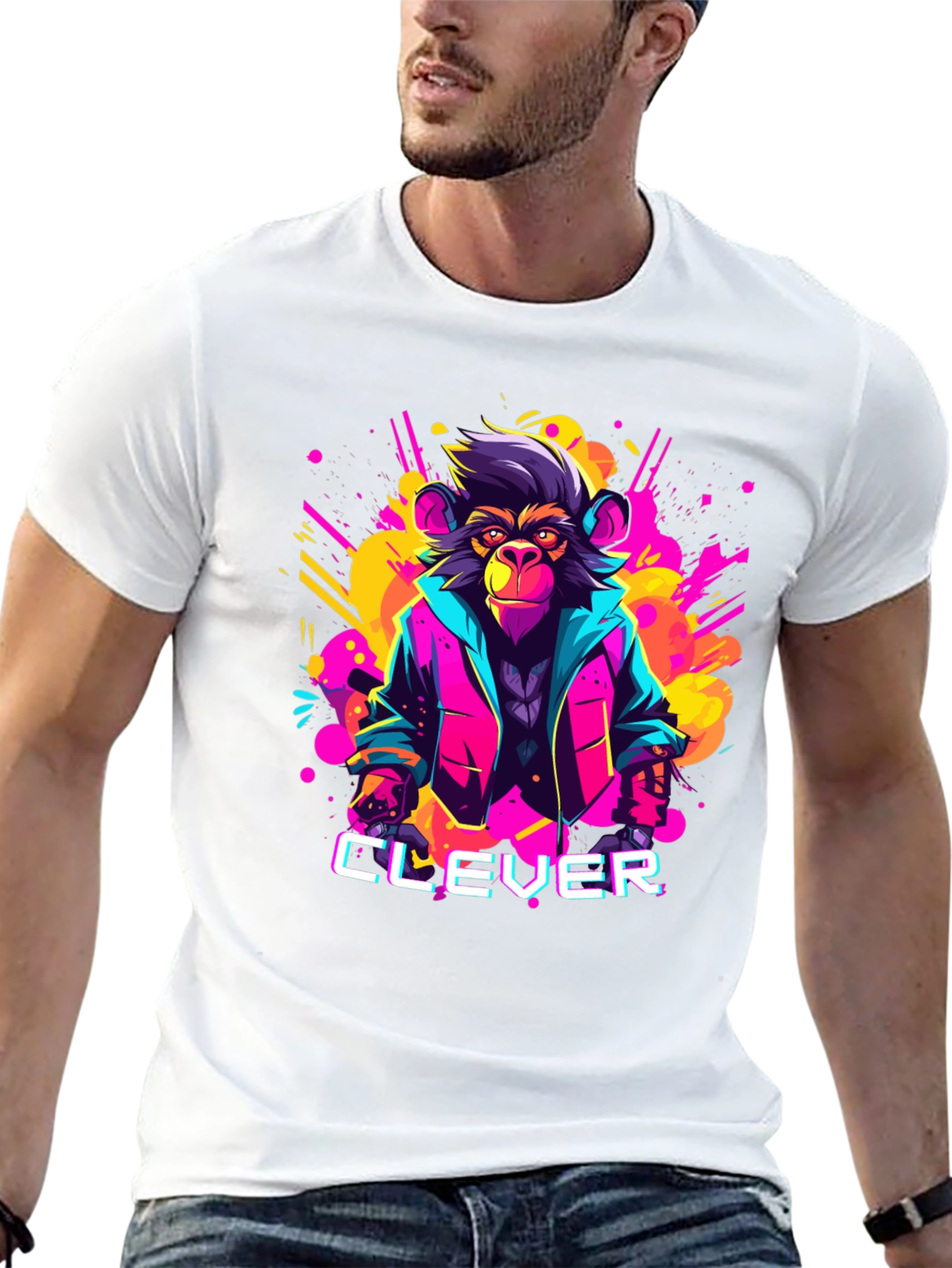 Clever Monkey Graphic Tee - Retro 80s Style