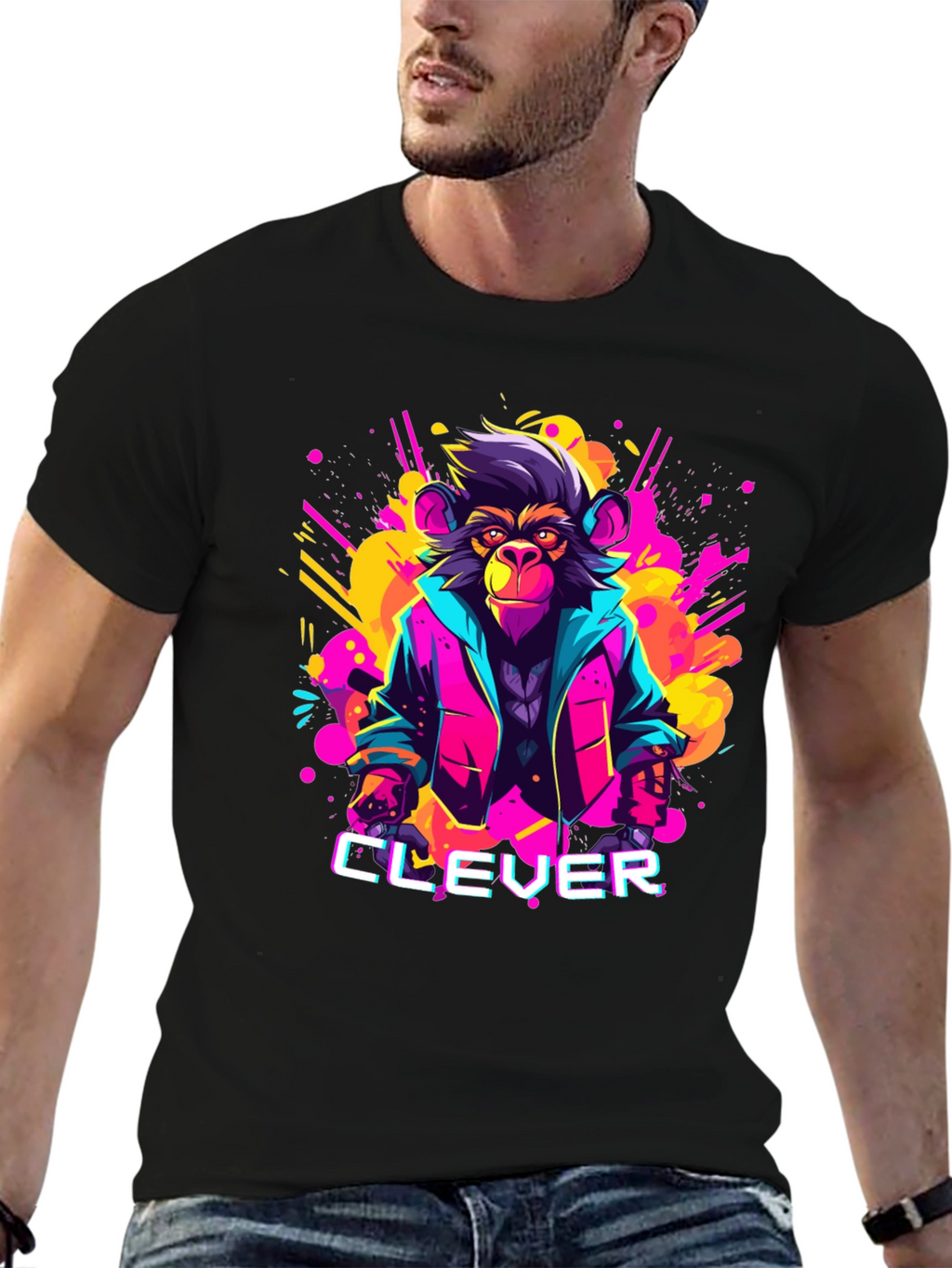 Clever Monkey Graphic Tee - Retro 80s Style