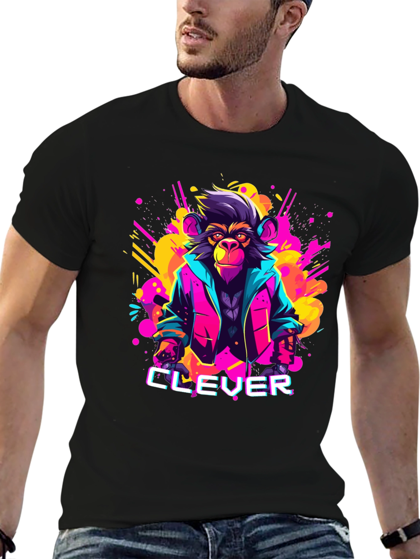 Clever Monkey Graphic Tee - Retro 80s Style