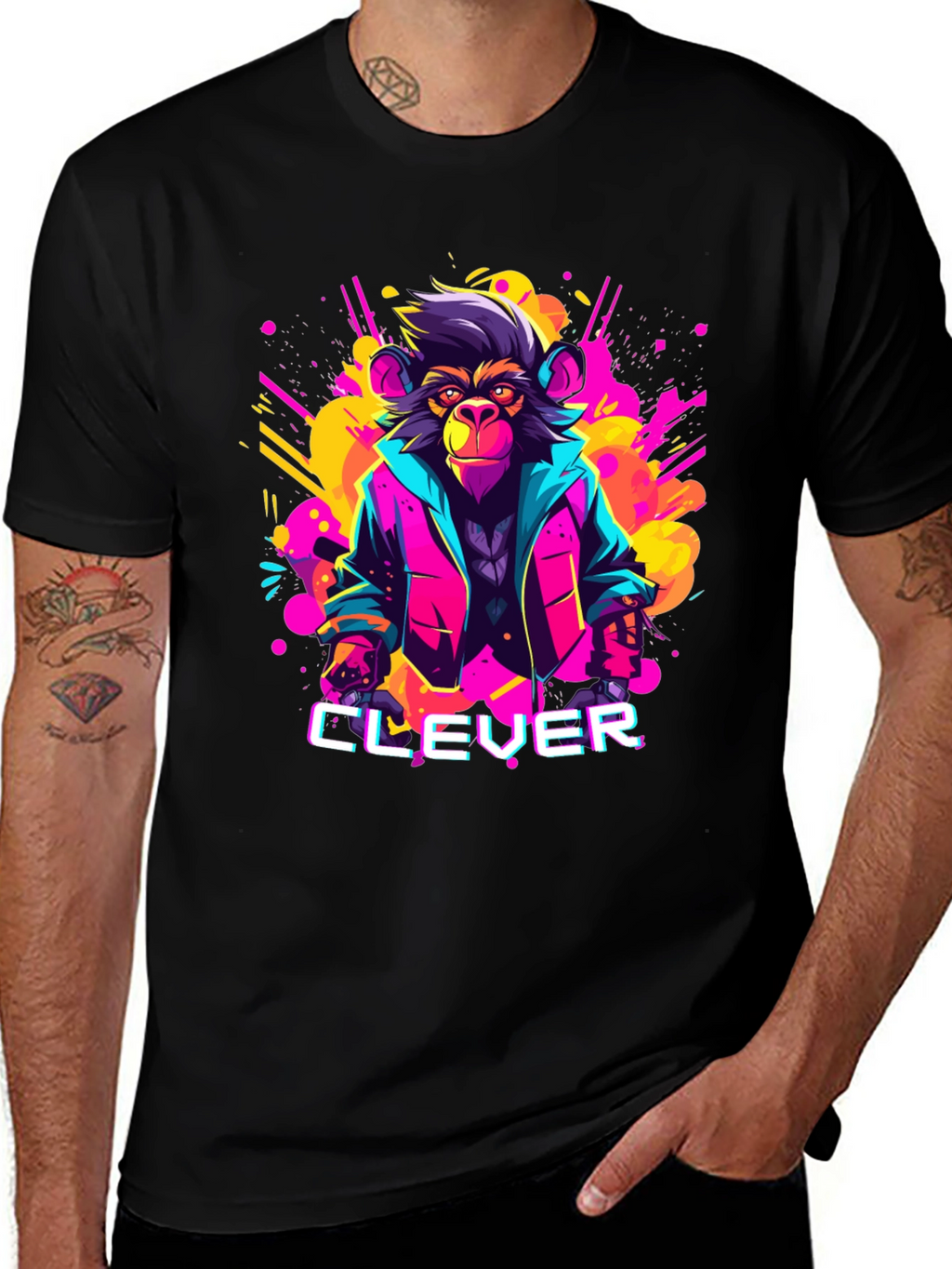 Clever Monkey Graphic Tee - Retro 80s Style
