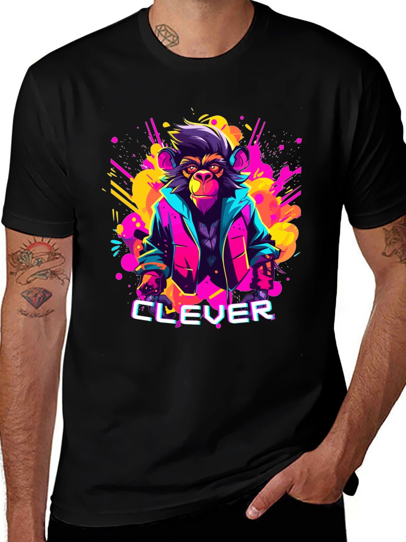 Clever Monkey Graphic Tee - Retro 80s Style