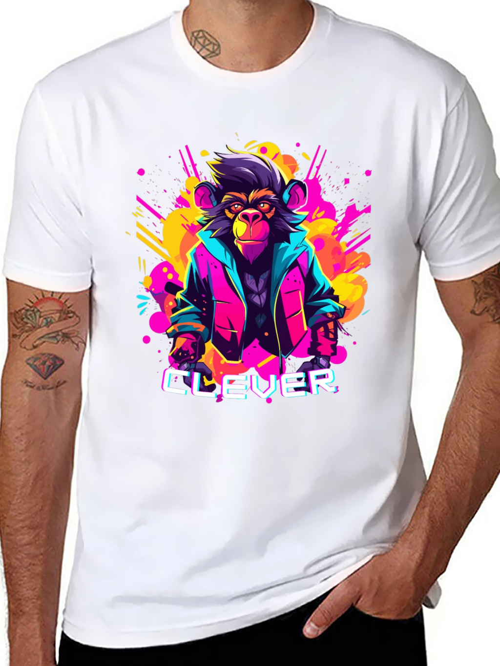 Clever Monkey Graphic Tee - Retro 80s Style
