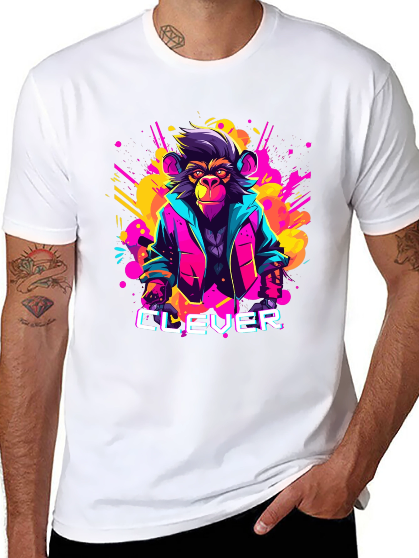 Clever Monkey Graphic Tee - Retro 80s Style