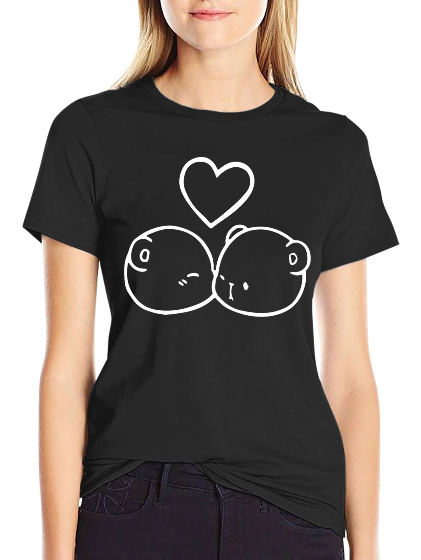 Cute Bear Love Graphic Tee - Black Unisex T-Shirt
