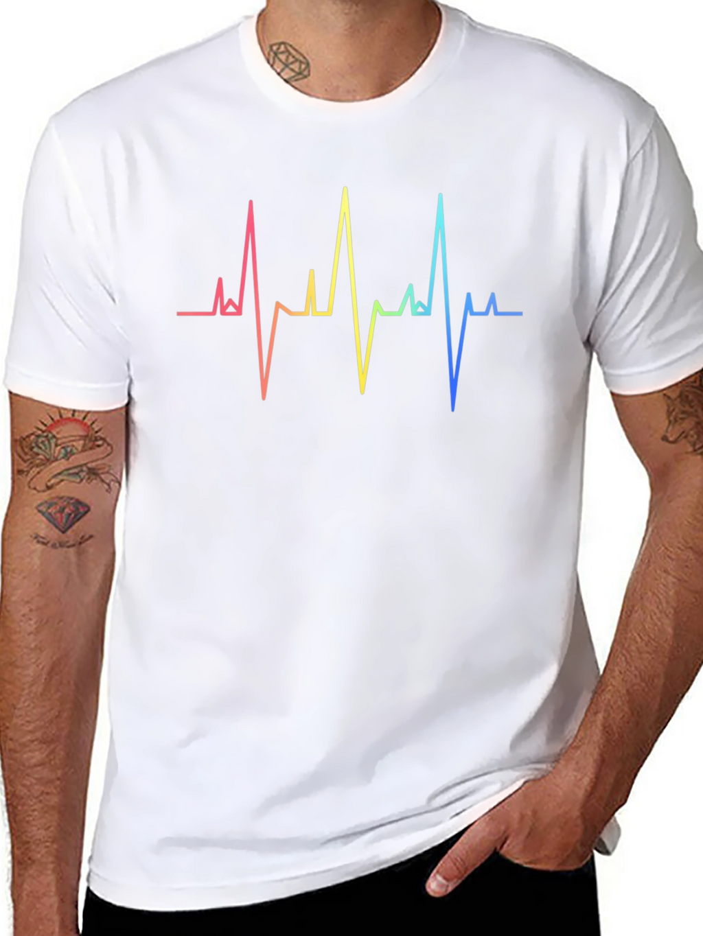 Rainbow Heartbeat Graphic Tee - Stylish & Unique