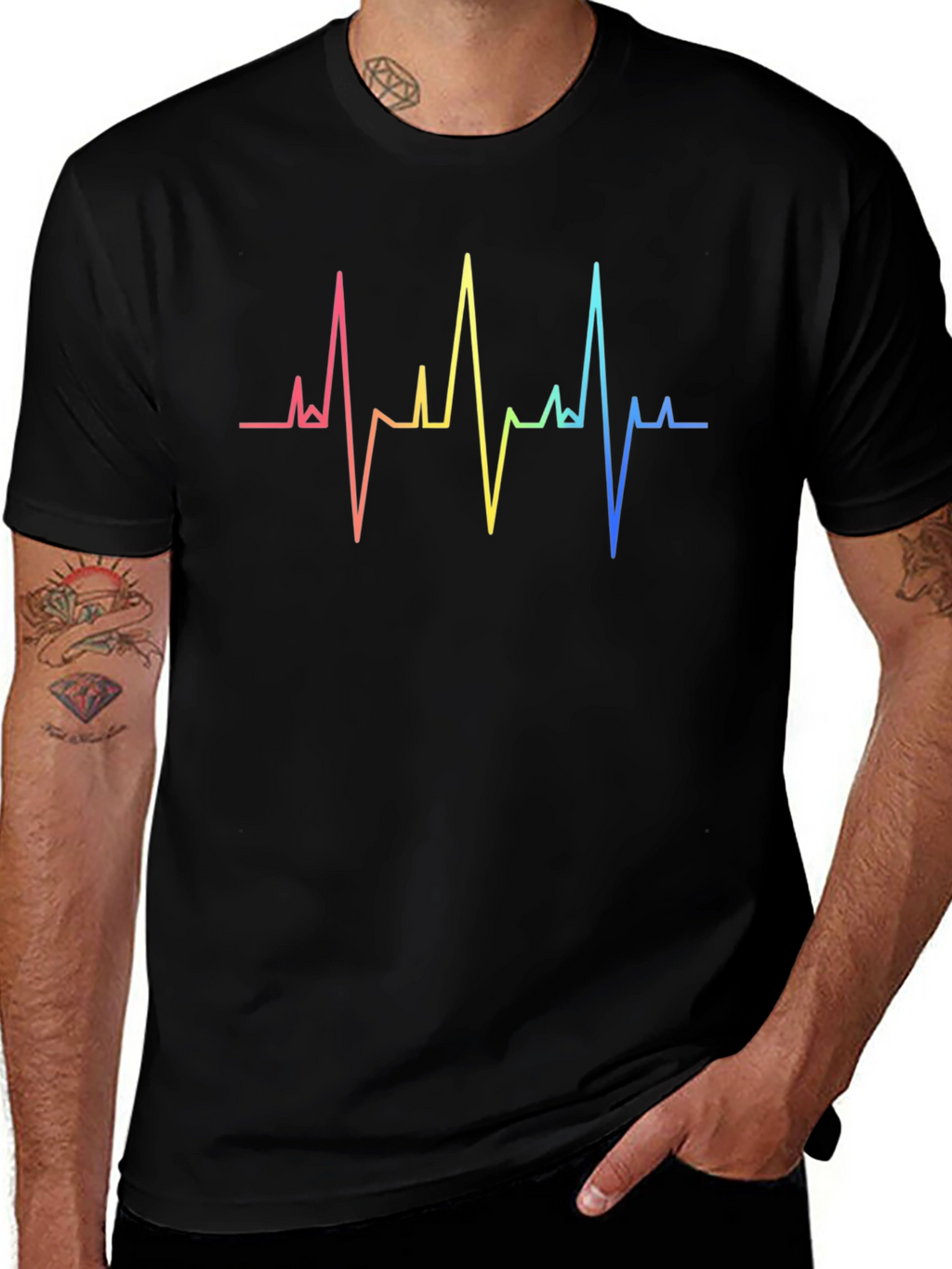 Rainbow Heartbeat Graphic Tee - Stylish & Unique