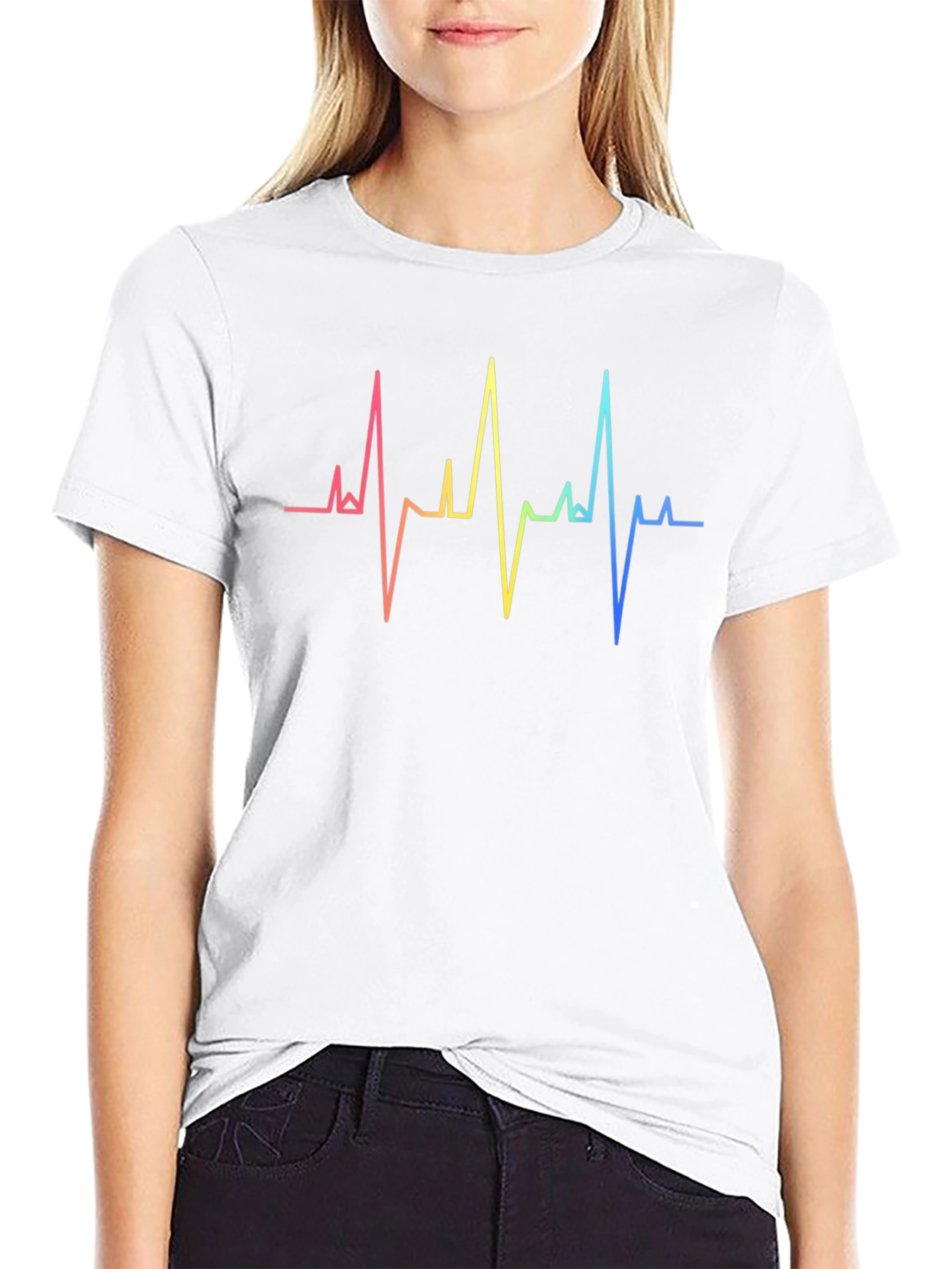 Rainbow Heartbeat Graphic Tee - Stylish & Unique