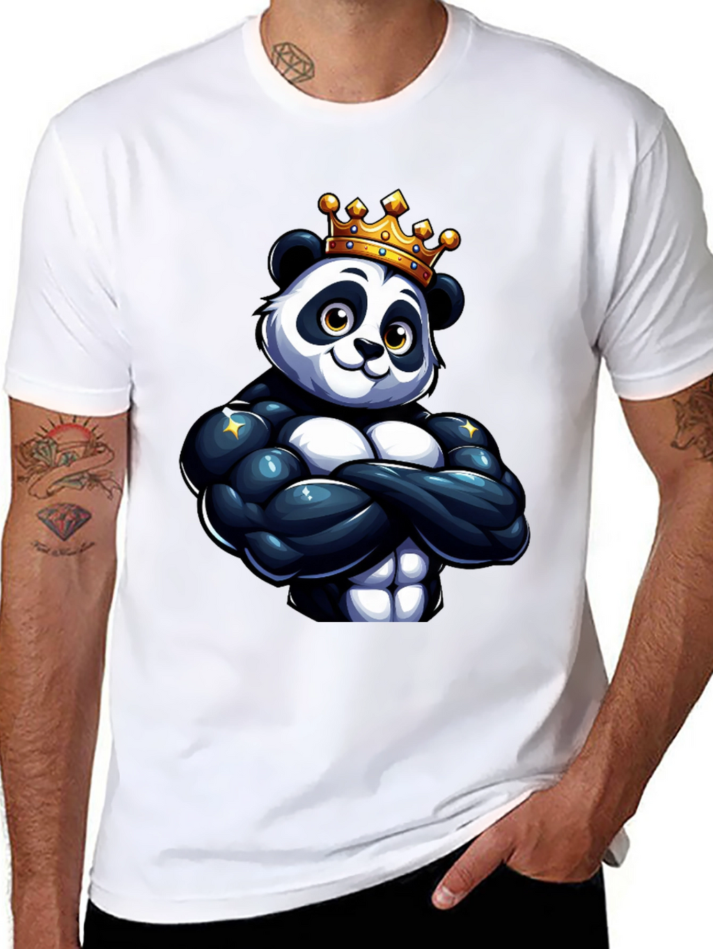 King Panda Muscle Shirt - Black Crew Neck