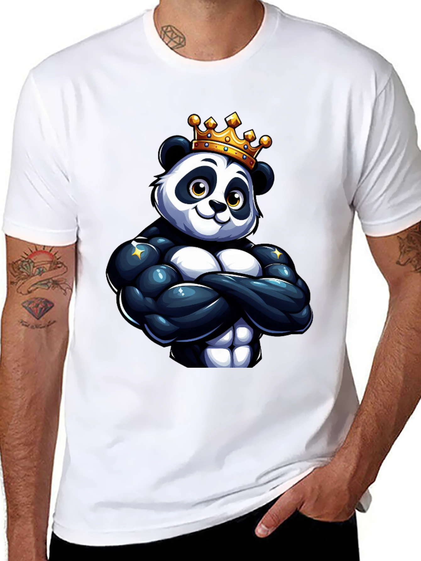 King Panda Muscle Shirt - Black Crew Neck