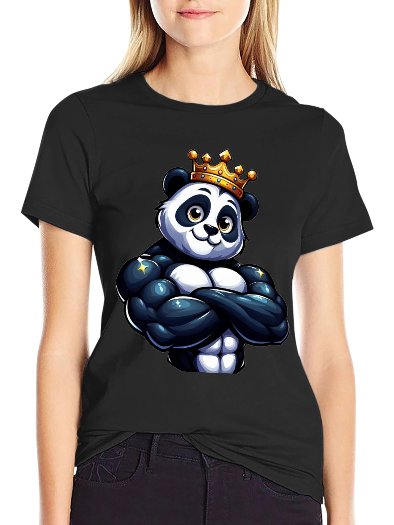 King Panda Muscle Shirt - Black Crew Neck