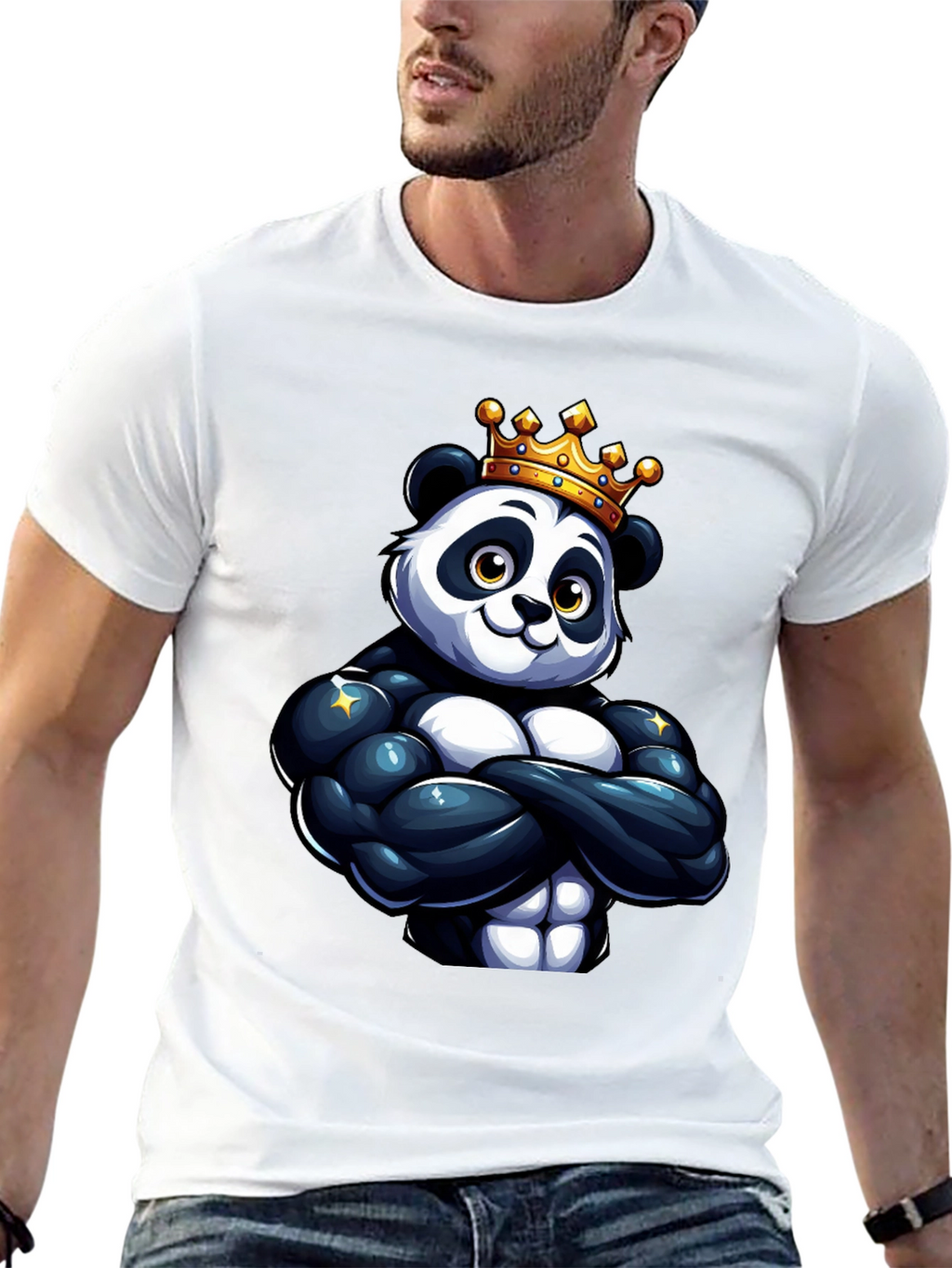 King Panda Muscle Shirt - Black Crew Neck