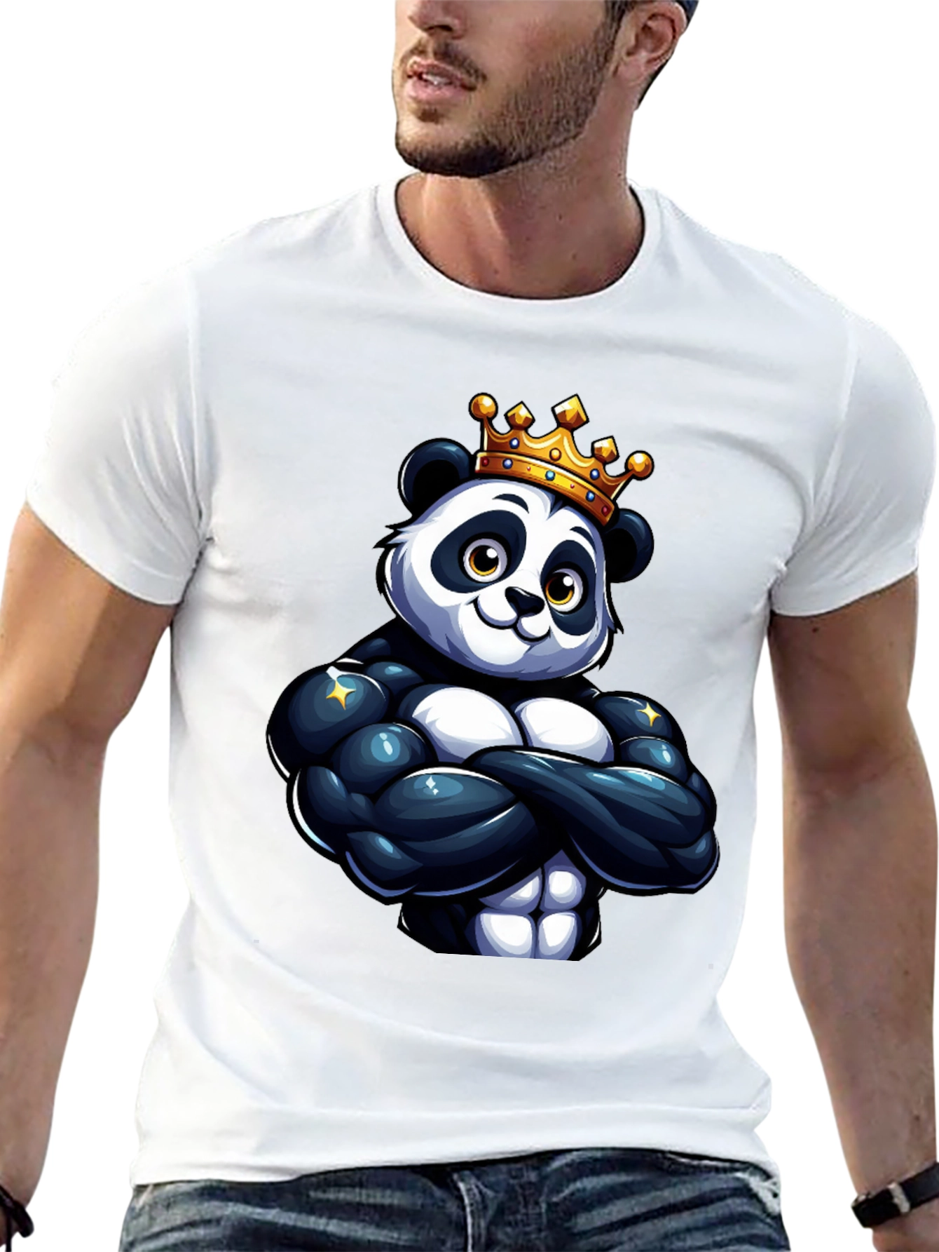 King Panda Muscle Shirt - Black Crew Neck