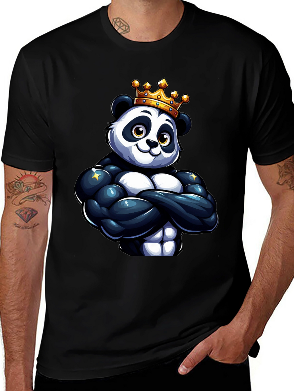 King Panda Muscle Shirt - Black Crew Neck