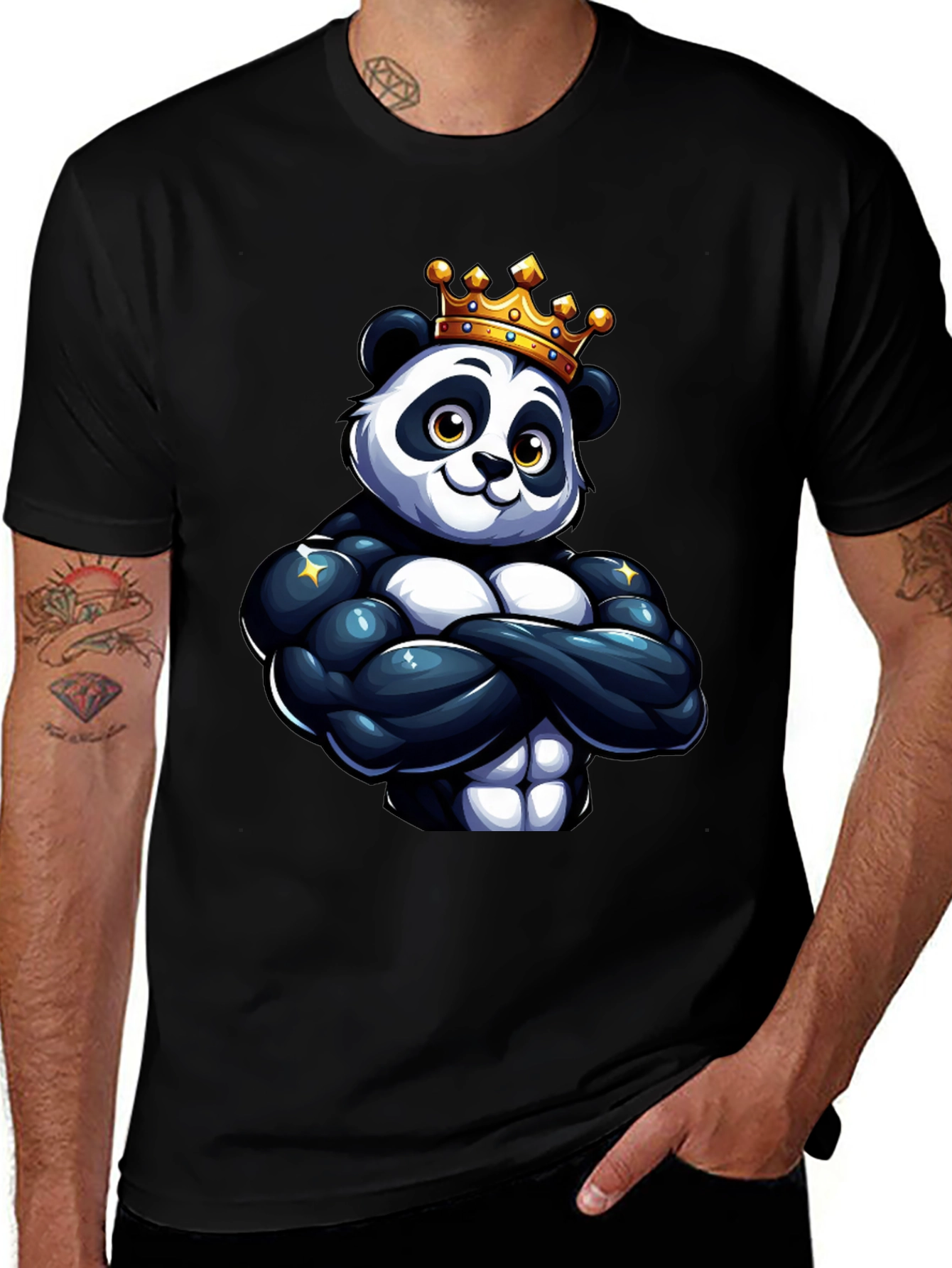 King Panda Muscle Shirt - Black Crew Neck