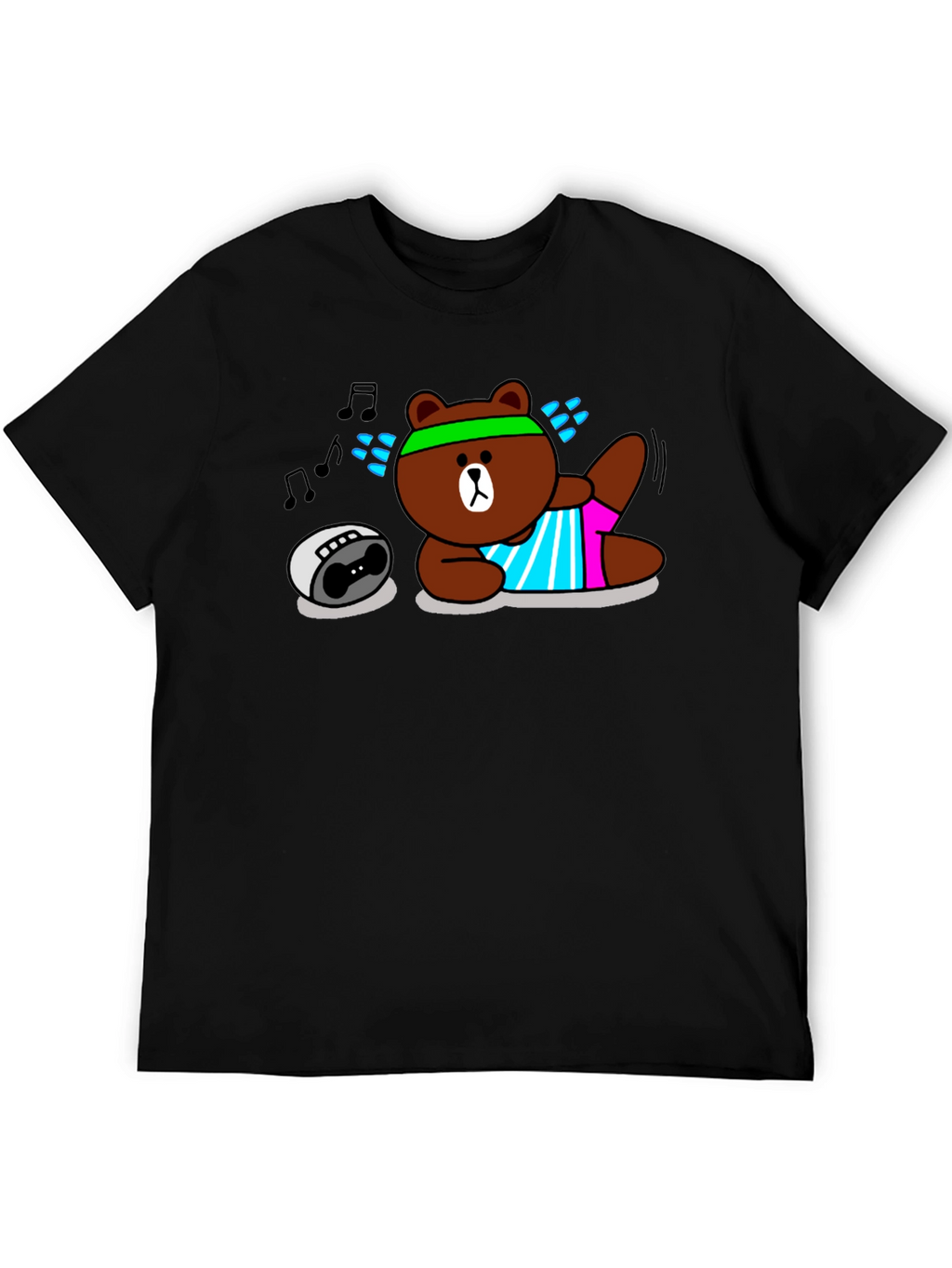 Workout Bear Graphic T-Shirt - Black Cotton