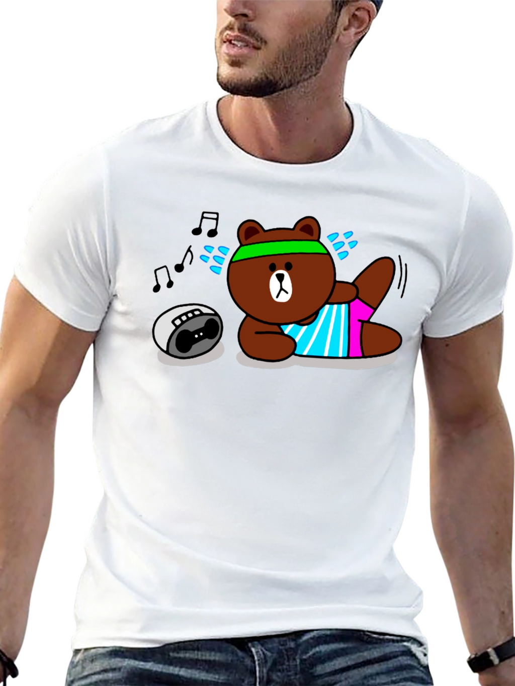 Workout Bear Graphic T-Shirt - Black Cotton