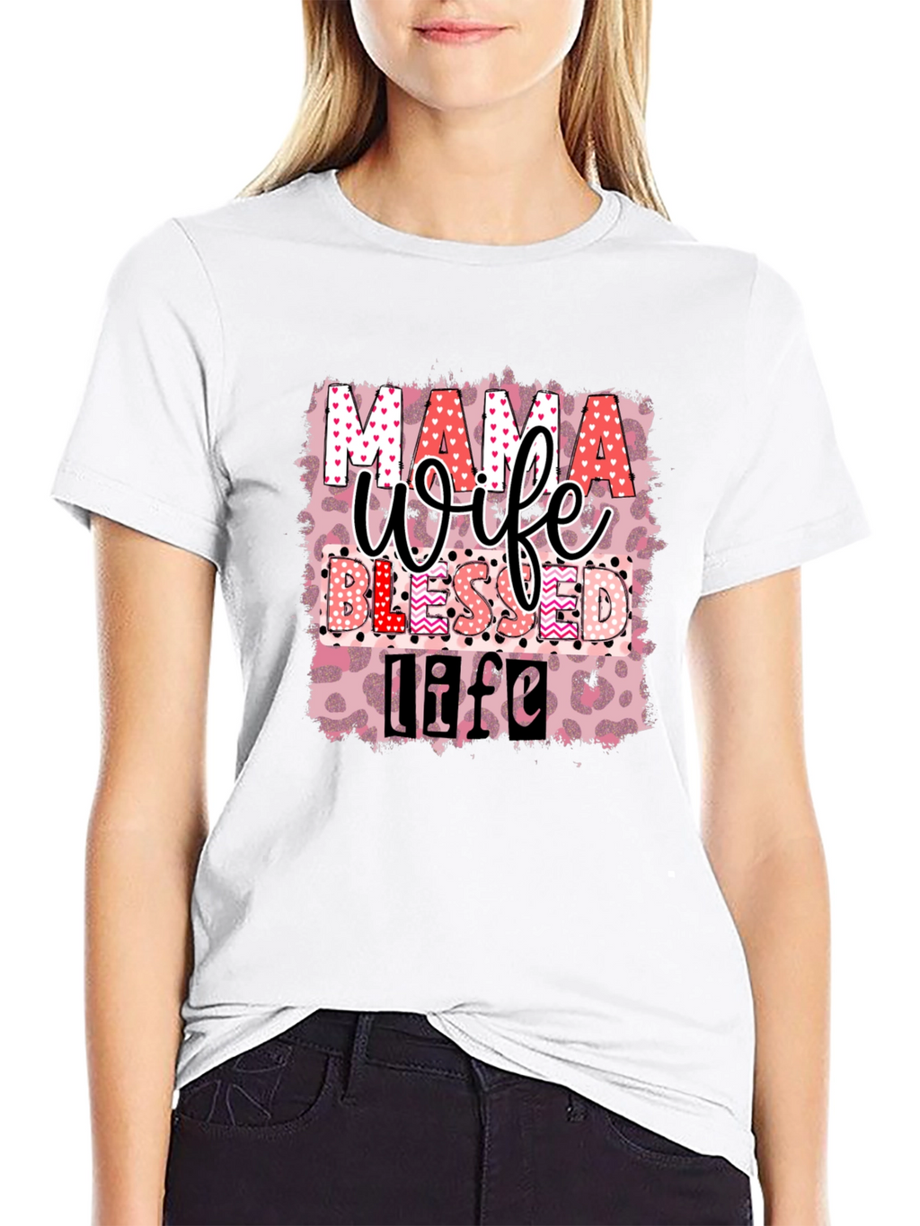 Mama Wife Blessed Life Graphic T-Shirt