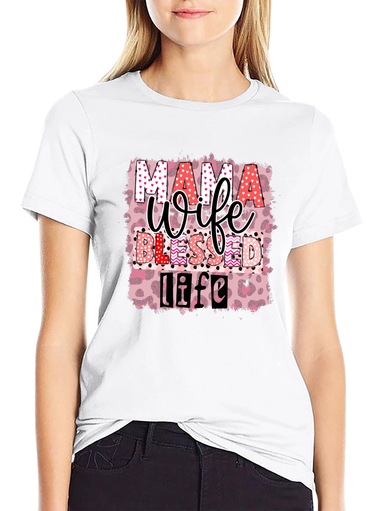 Mama Wife Blessed Life Graphic T-Shirt