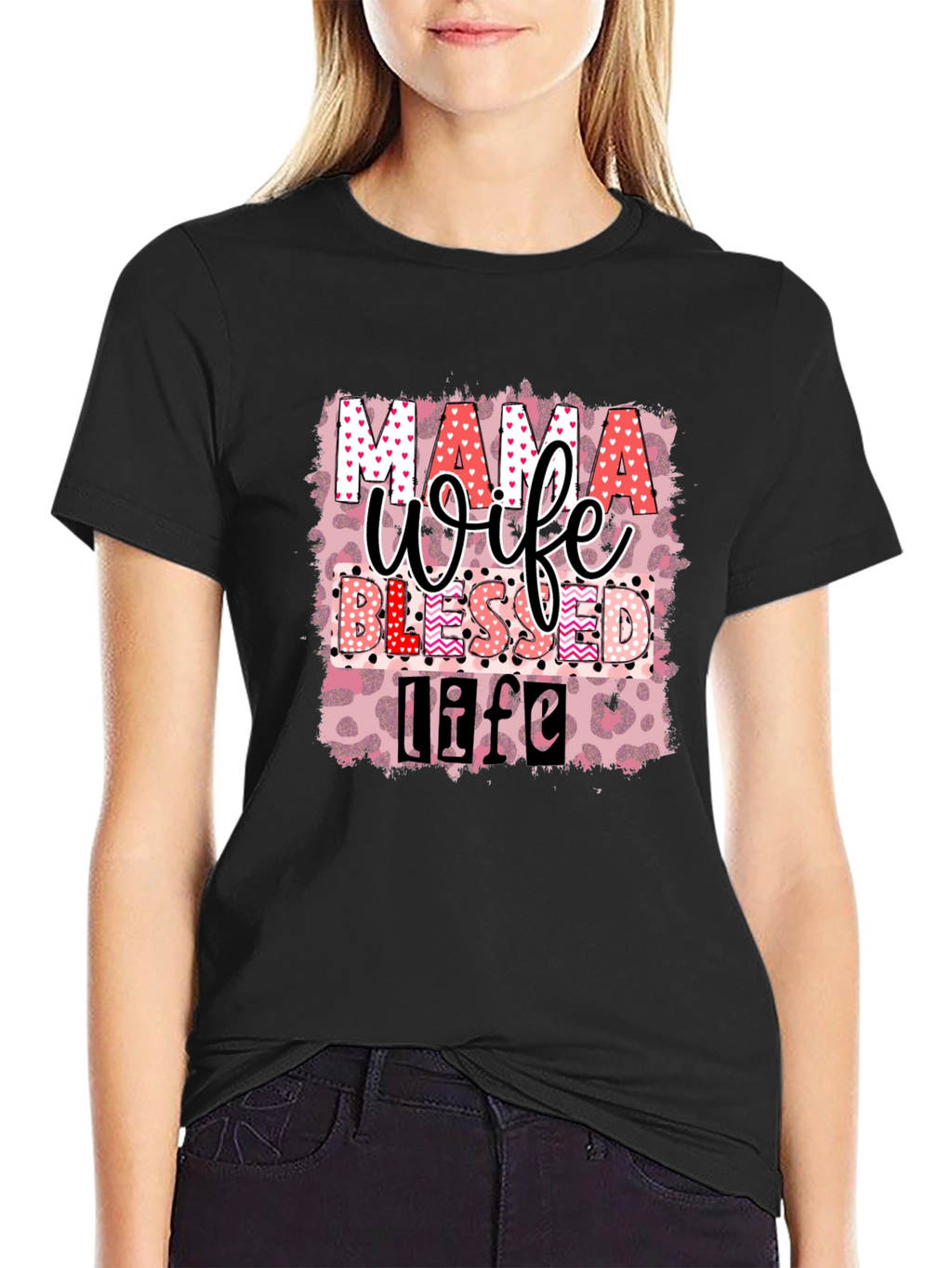 Mama Wife Blessed Life Graphic T-Shirt