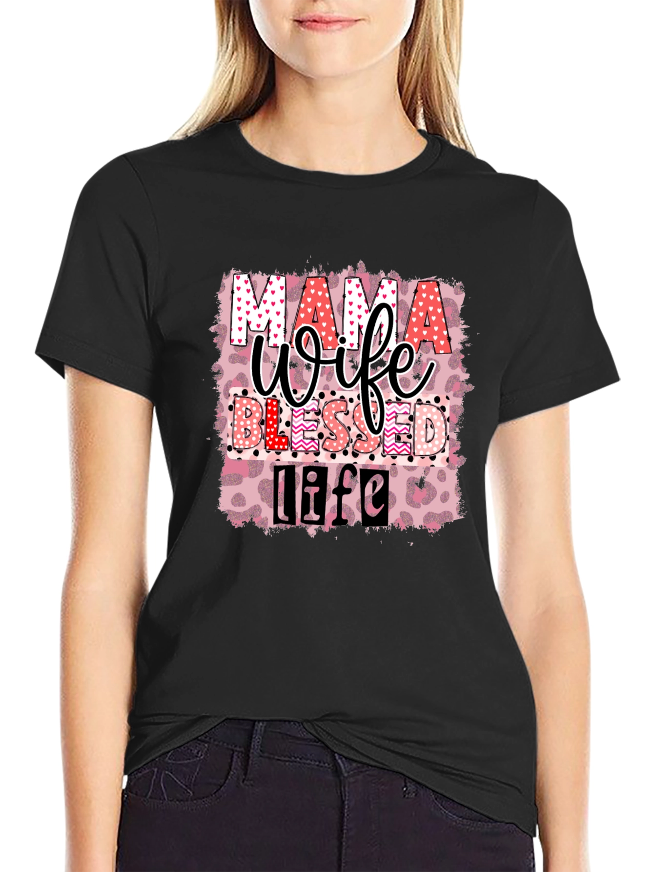 Mama Wife Blessed Life Graphic T-Shirt