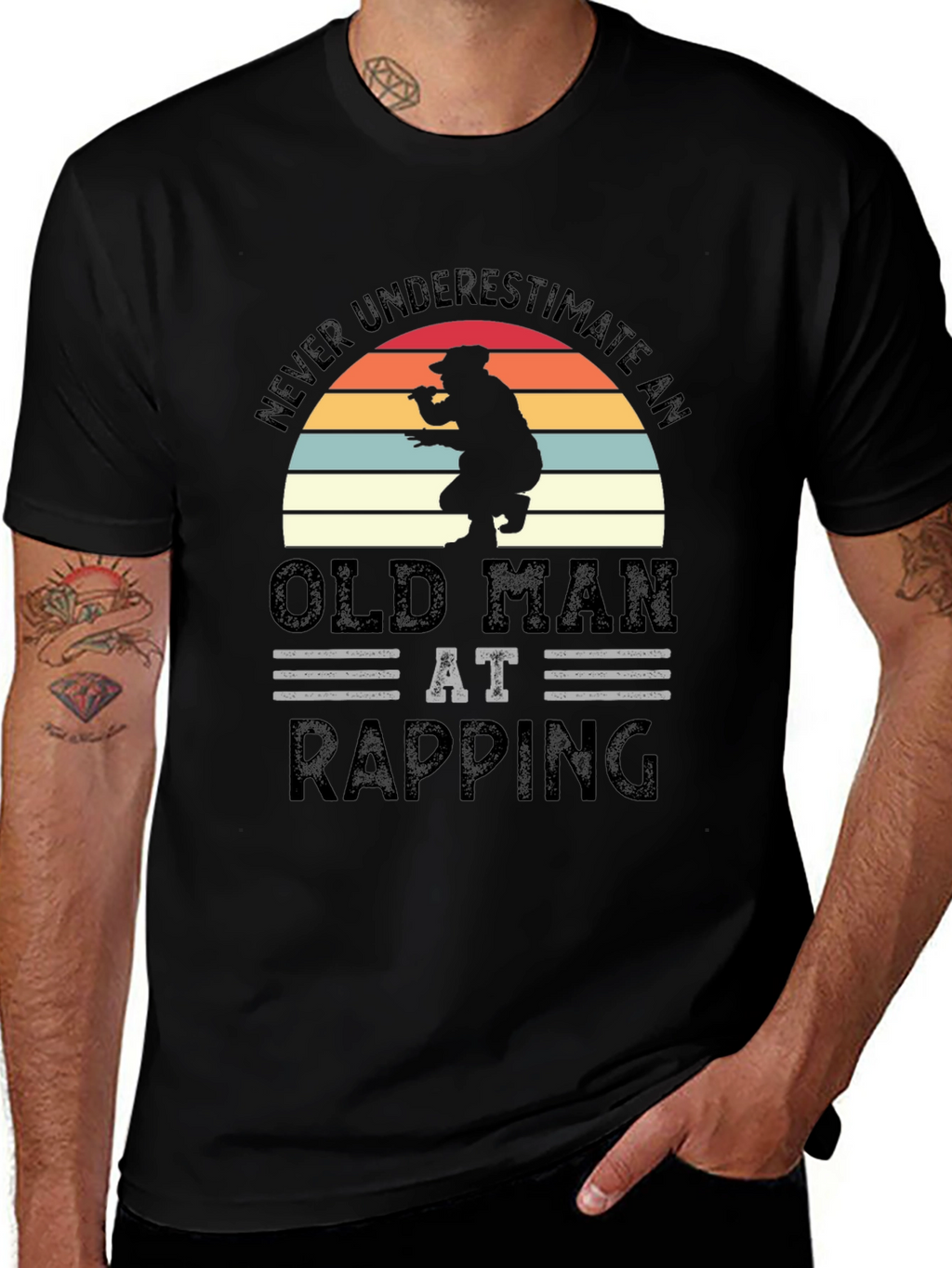 Old Man Rapping Graphic Tee - Black