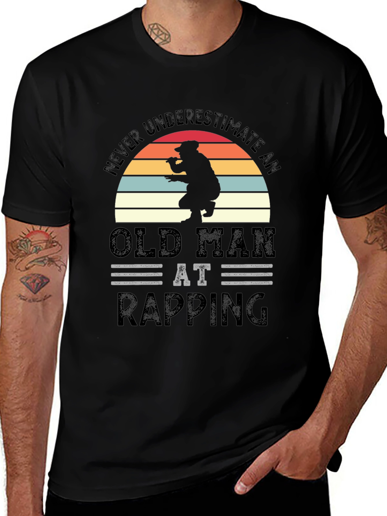 Old Man Rapping Graphic Tee - Black