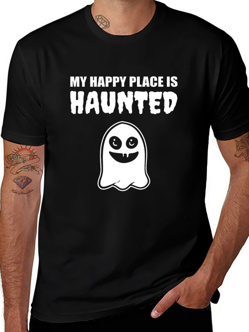 Haunted Happy Place T-Shirt - Spooky Ghost Graphic Tee