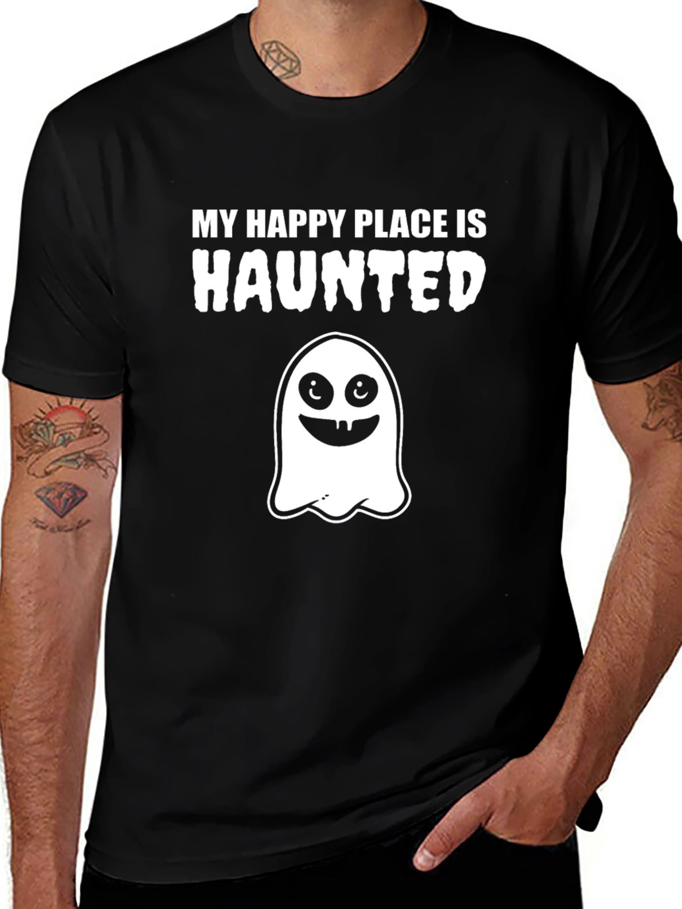 Haunted Happy Place T-Shirt - Spooky Ghost Graphic Tee