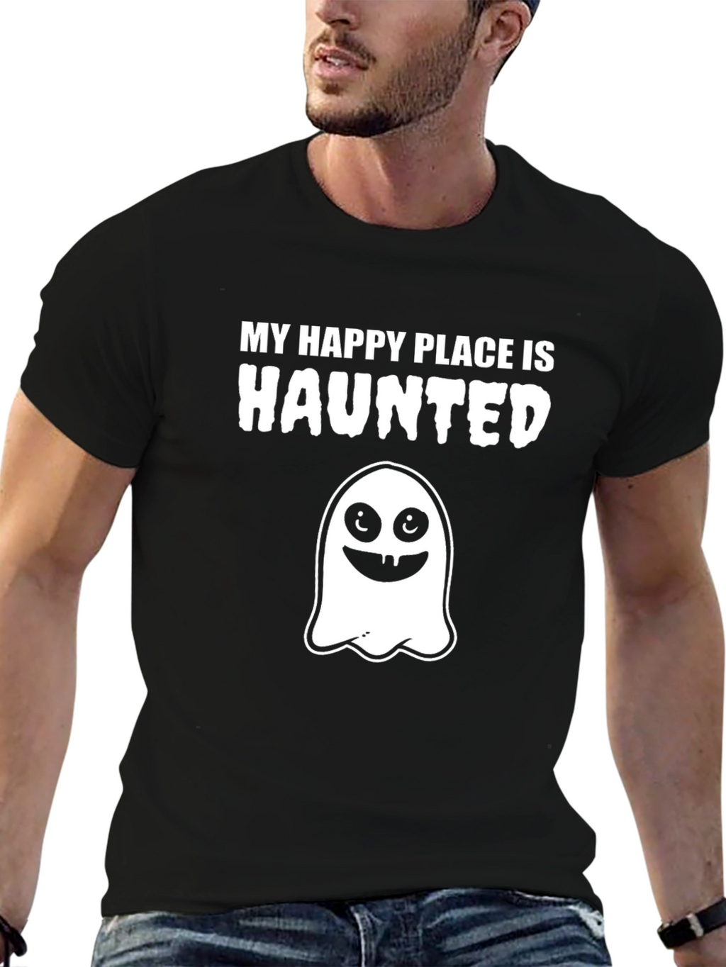 Haunted Happy Place T-Shirt - Spooky Ghost Graphic Tee