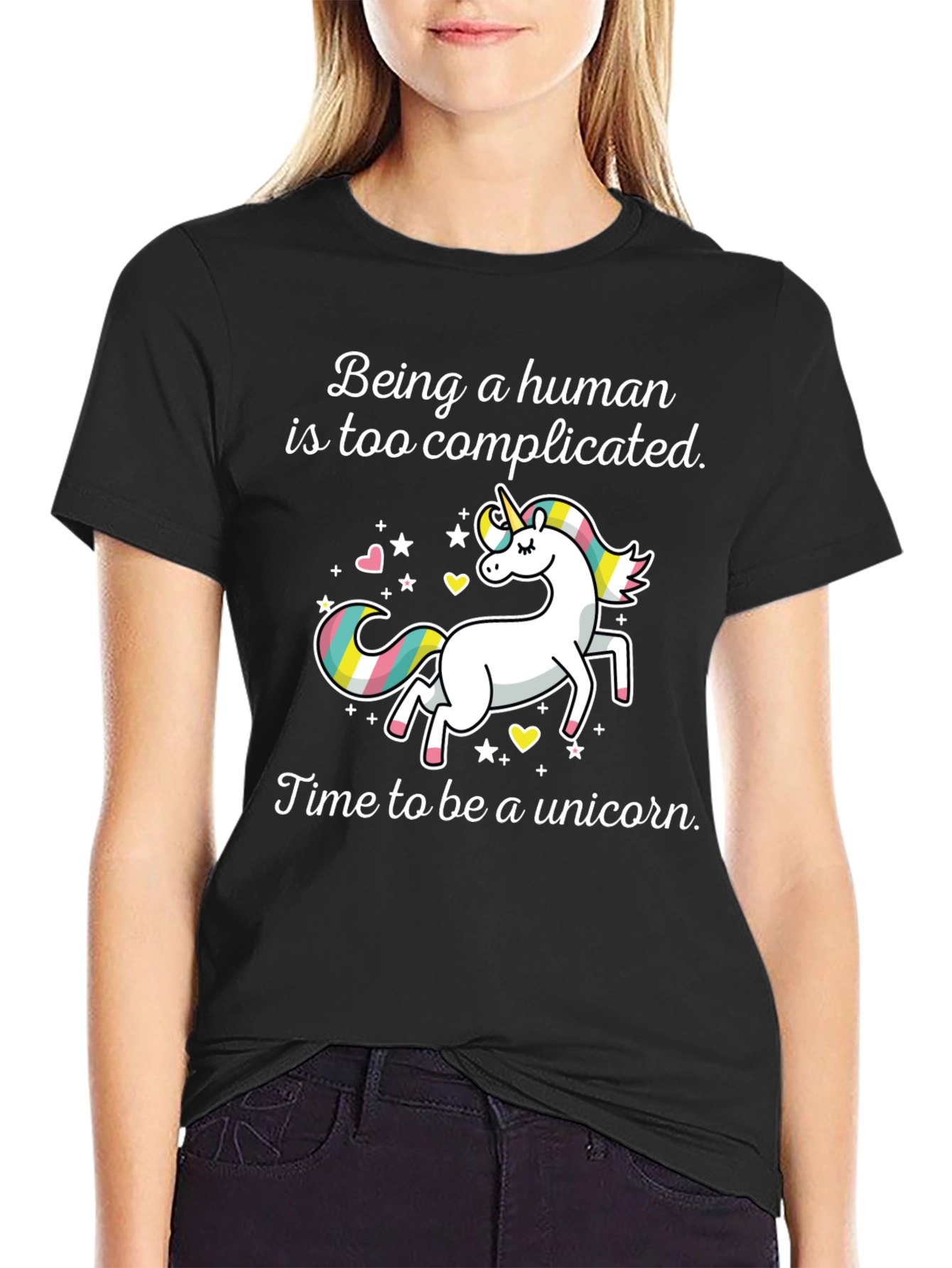 Unicorn Graphic Tee: Being Human is Too Complicated T-Shirt