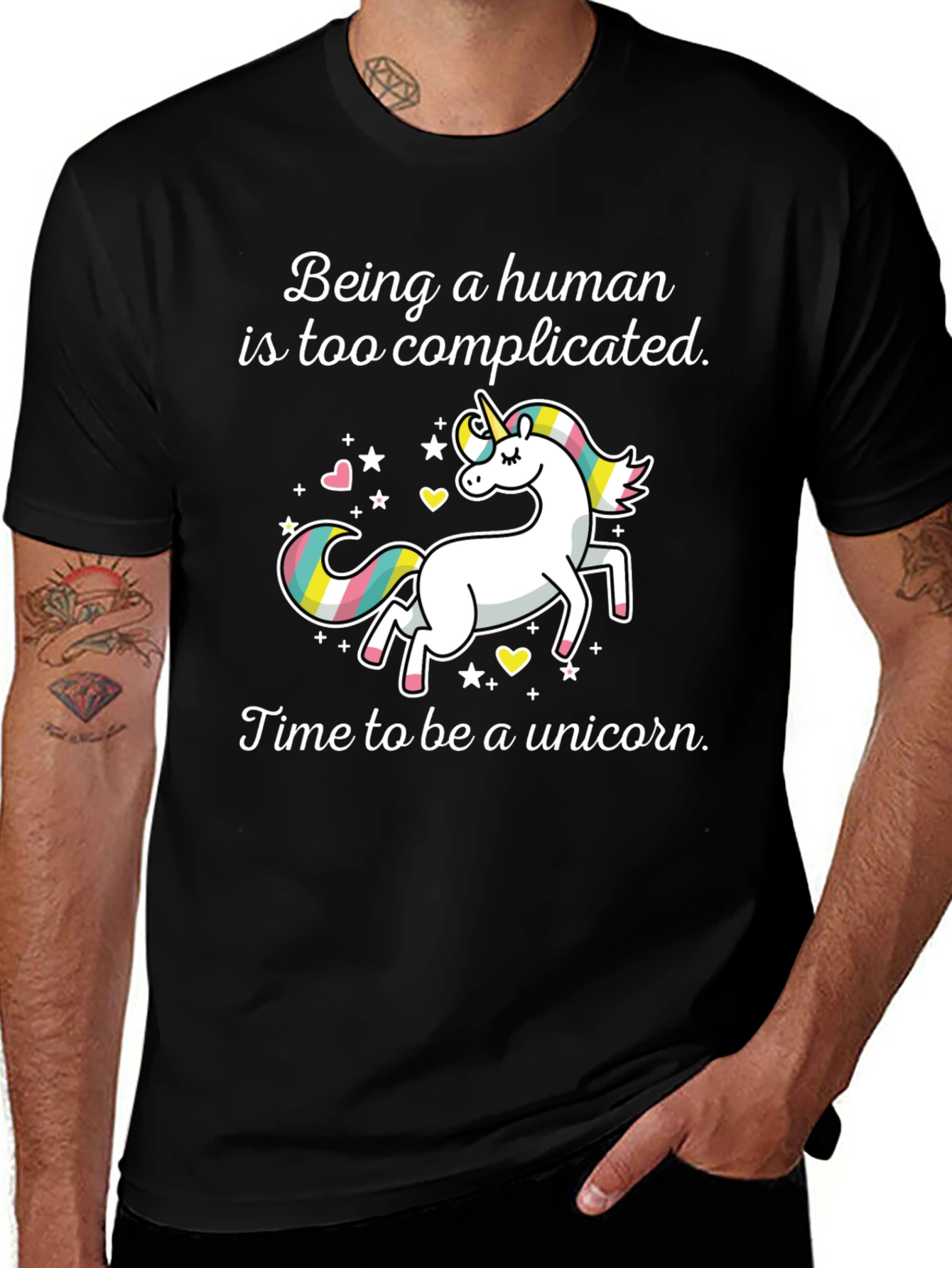 Unicorn Graphic Tee: Being Human is Too Complicated T-Shirt