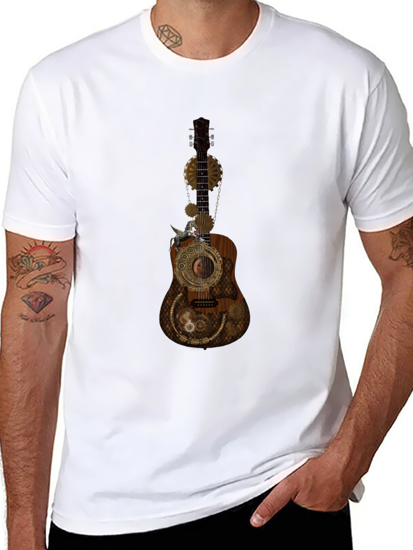 Steampunk Guitar Graphic Tee - Unique Design