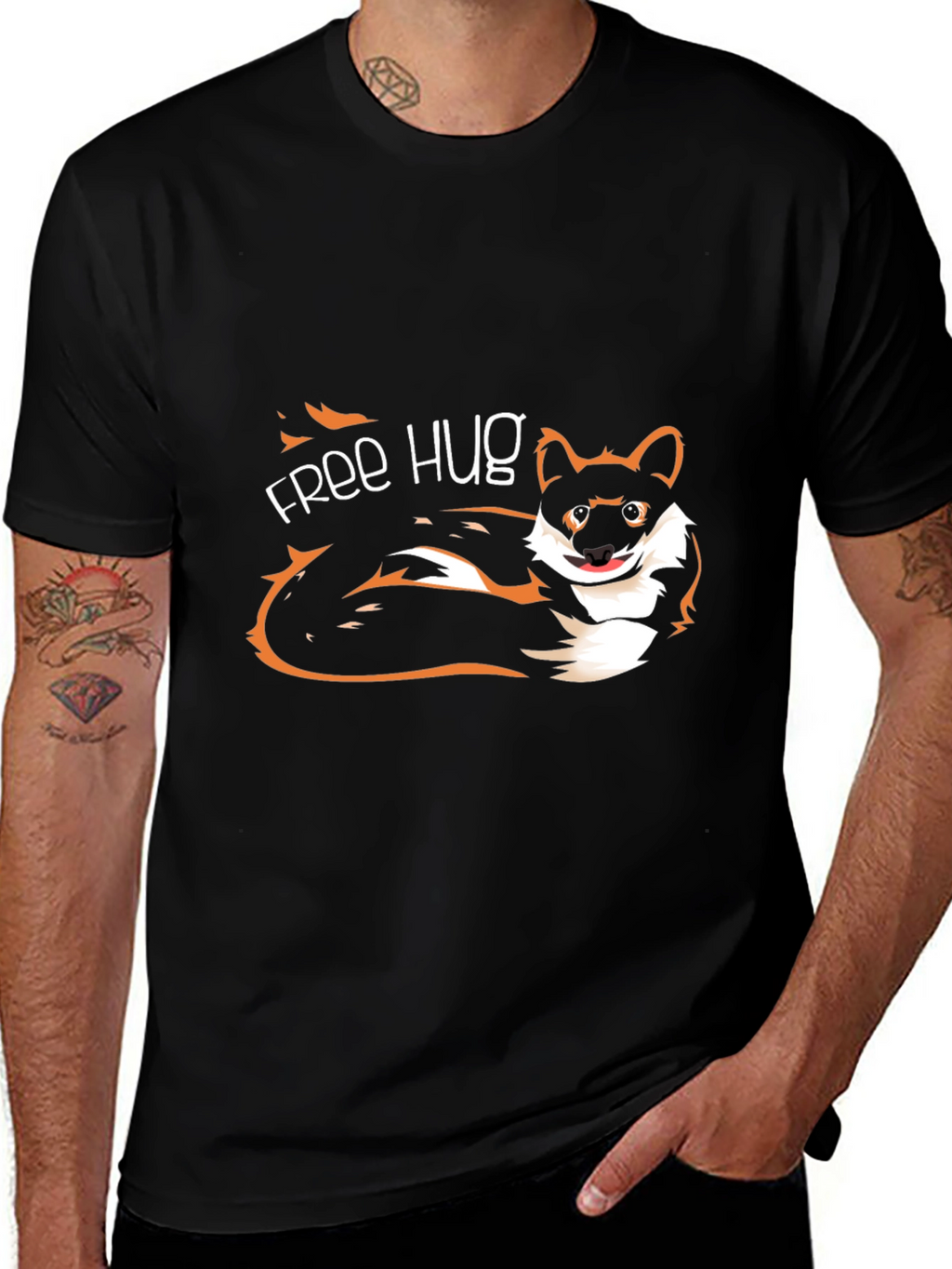 Free Hug Dog Graphic T-Shirt - Unisex Casual Tee