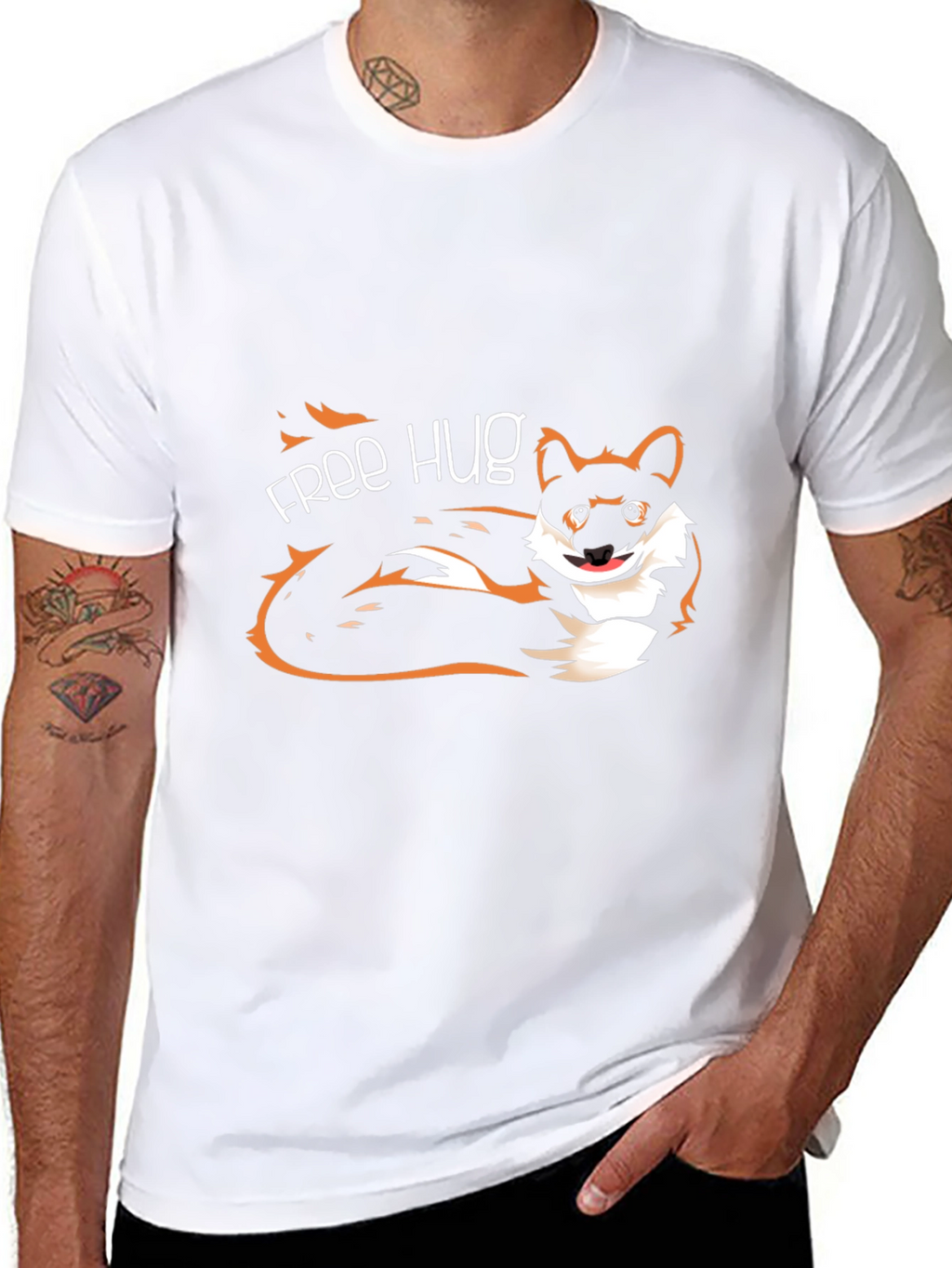 Free Hug Dog Graphic T-Shirt - Unisex Casual Tee