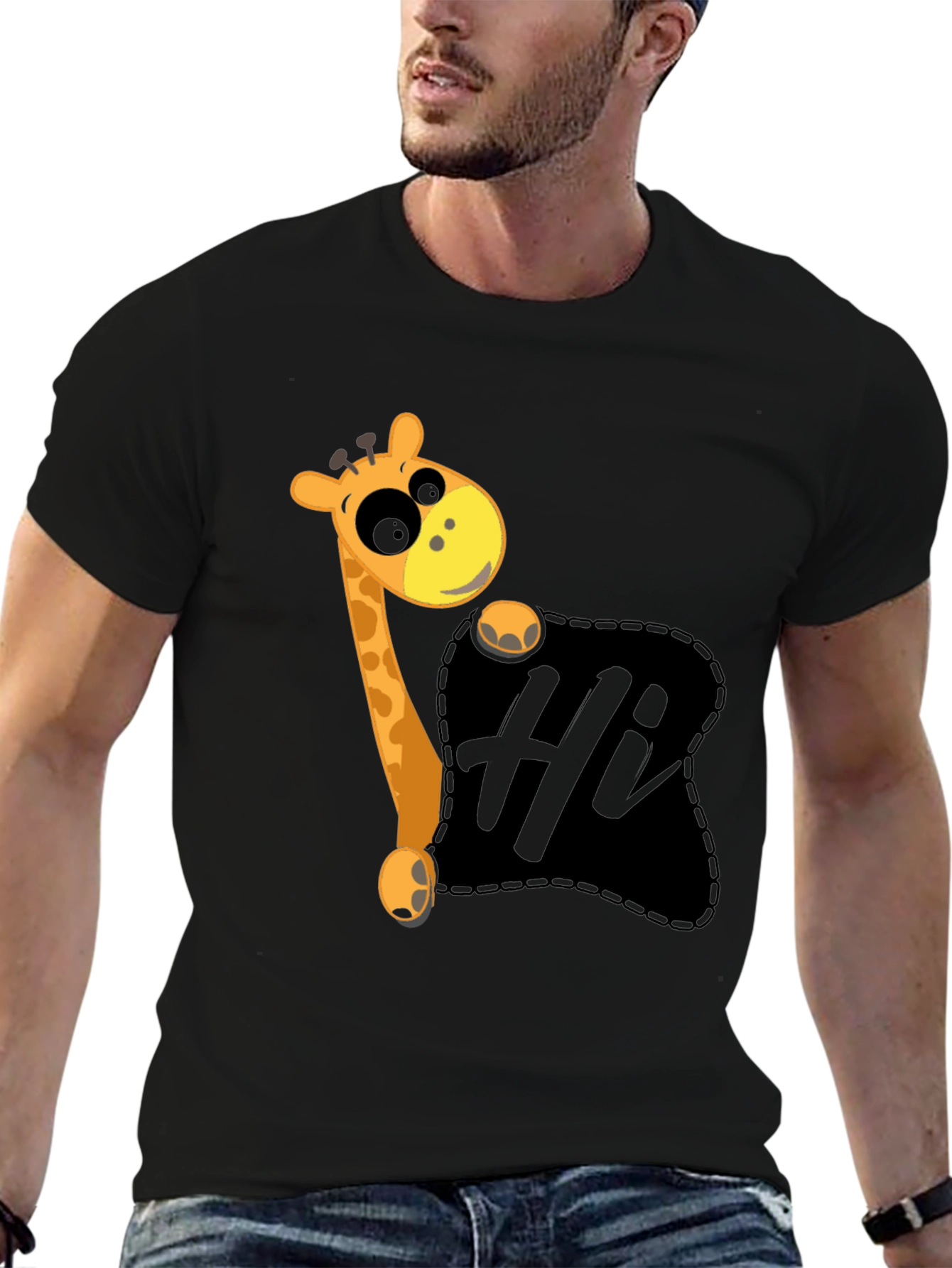 Hi Giraffe Graphic Tee - Black Cotton T-Shirt